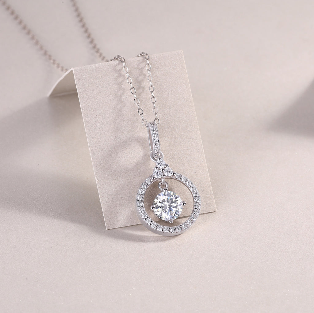 Amour 1 Carat Moissanite Circle Pendant Necklace in Sterling Silver