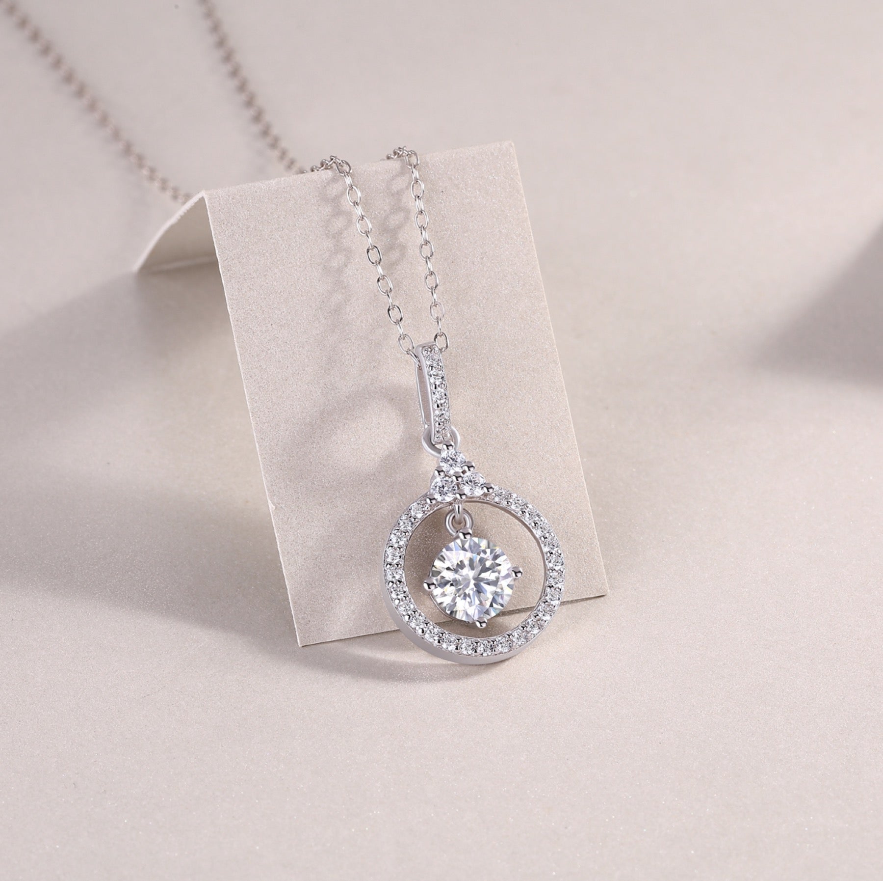 Amour 1 Carat Moissanite Circle Pendant Necklace in Sterling Silver