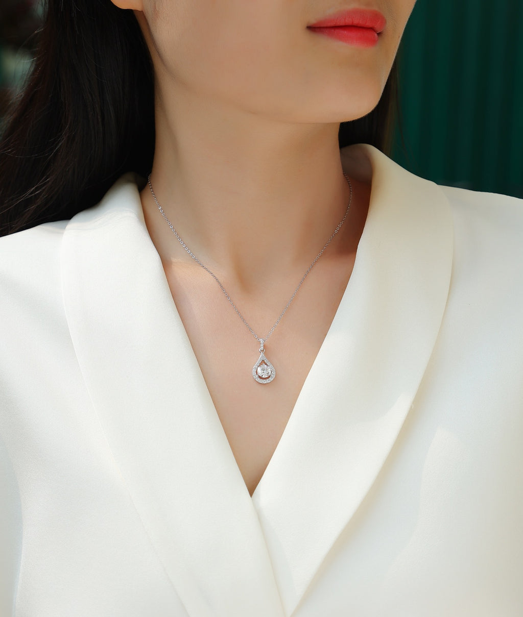 Rhapsody 1 Carat Moissanite Teardrop Pendant Necklace in Sterling Silver