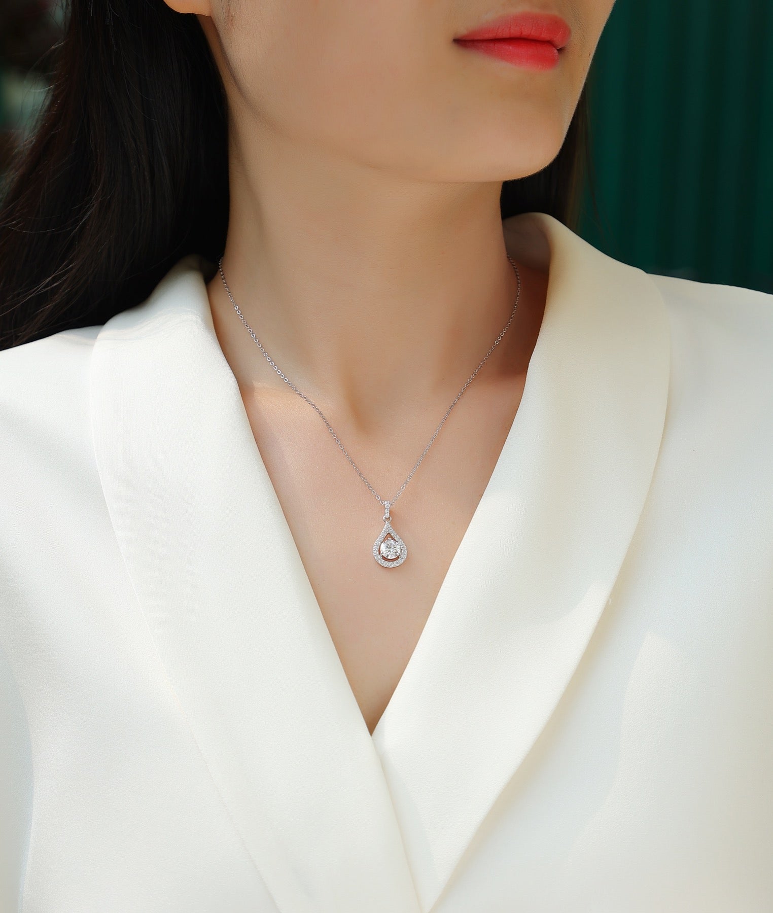 Rhapsody 1 Carat Moissanite Teardrop Pendant Necklace in Sterling Silver