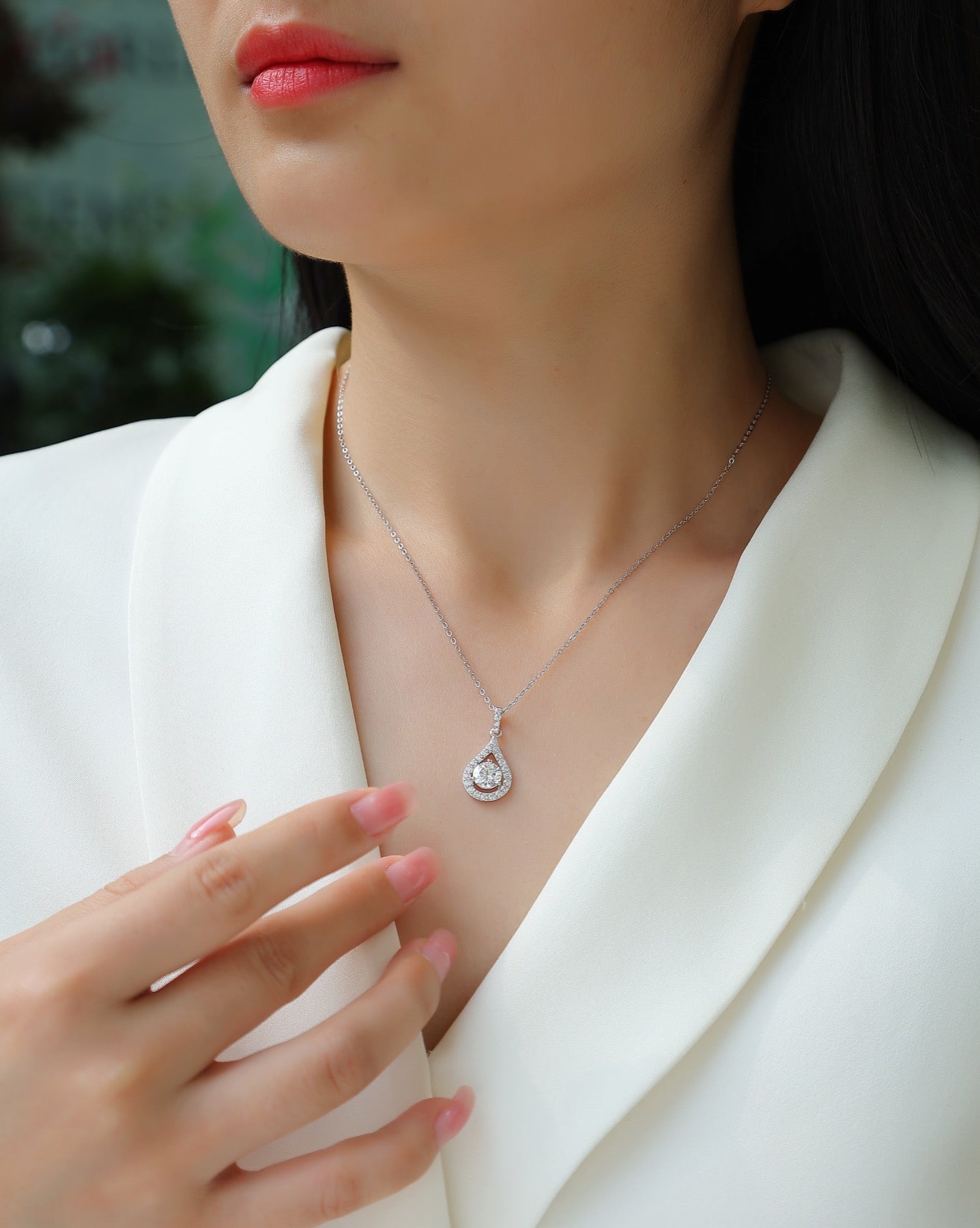 Rhapsody 1 Carat Moissanite Teardrop Pendant Necklace in Sterling Silver