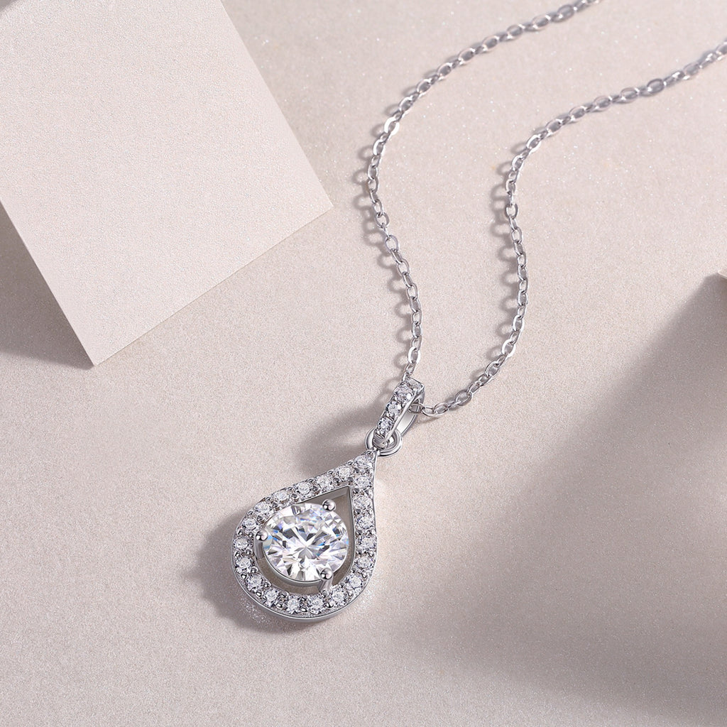Rhapsody 1 Carat Moissanite Teardrop Pendant Necklace in Sterling Silver