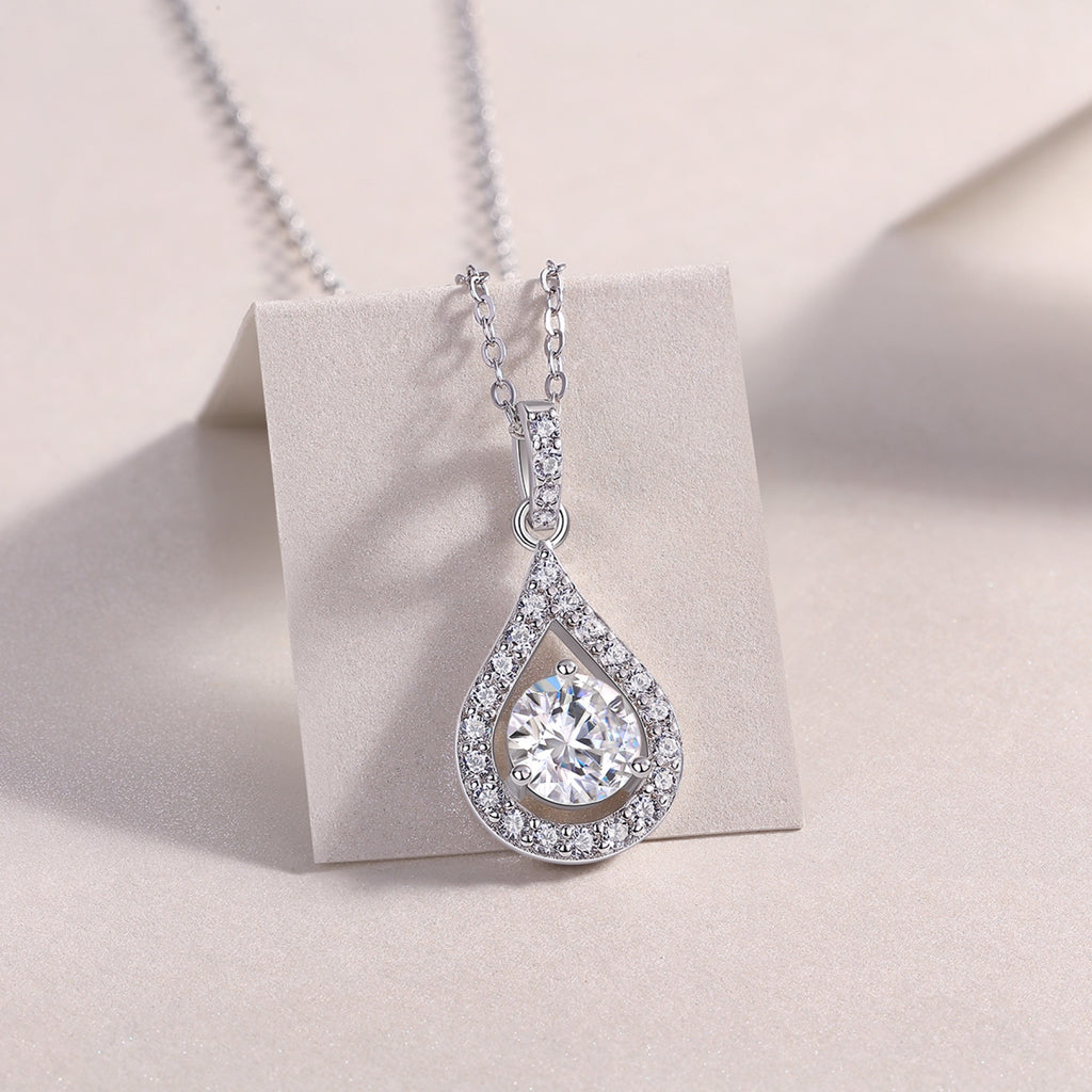 Rhapsody 1 Carat Moissanite Teardrop Pendant Necklace in Sterling Silver