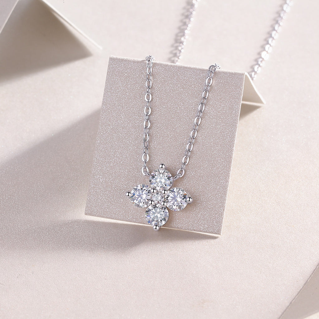 Clover Moissanite Clover Pendant Necklace in Sterling Silver