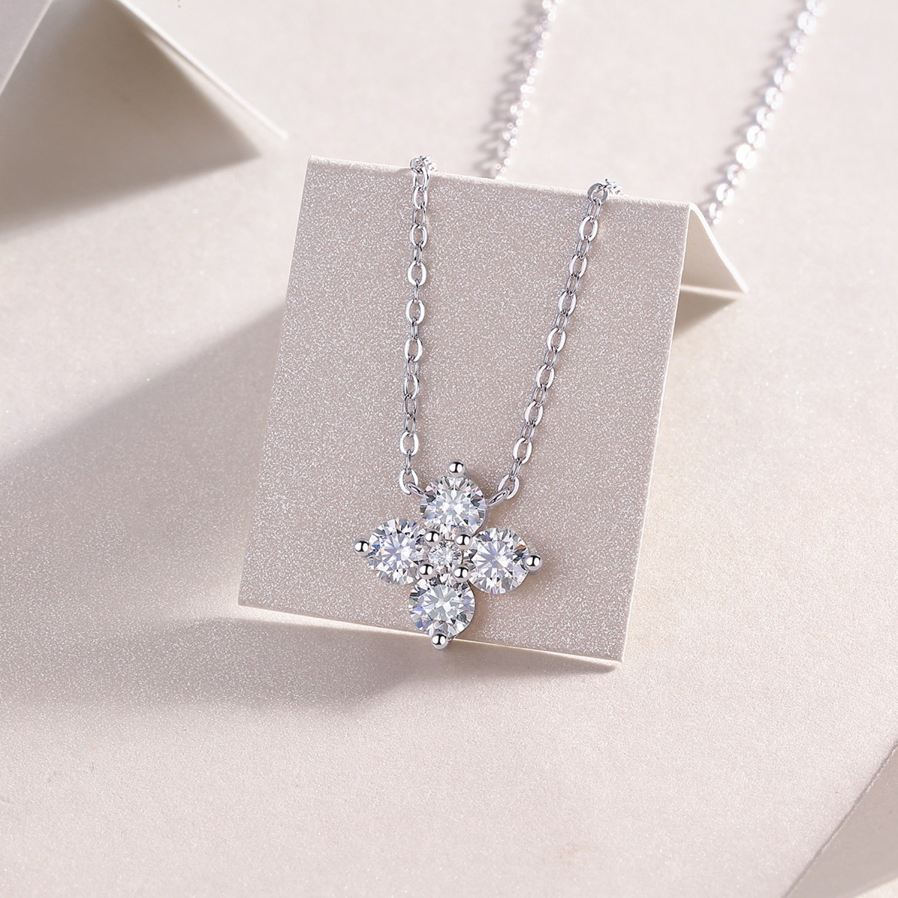 Clover Moissanite Clover Pendant Necklace in Sterling Silver