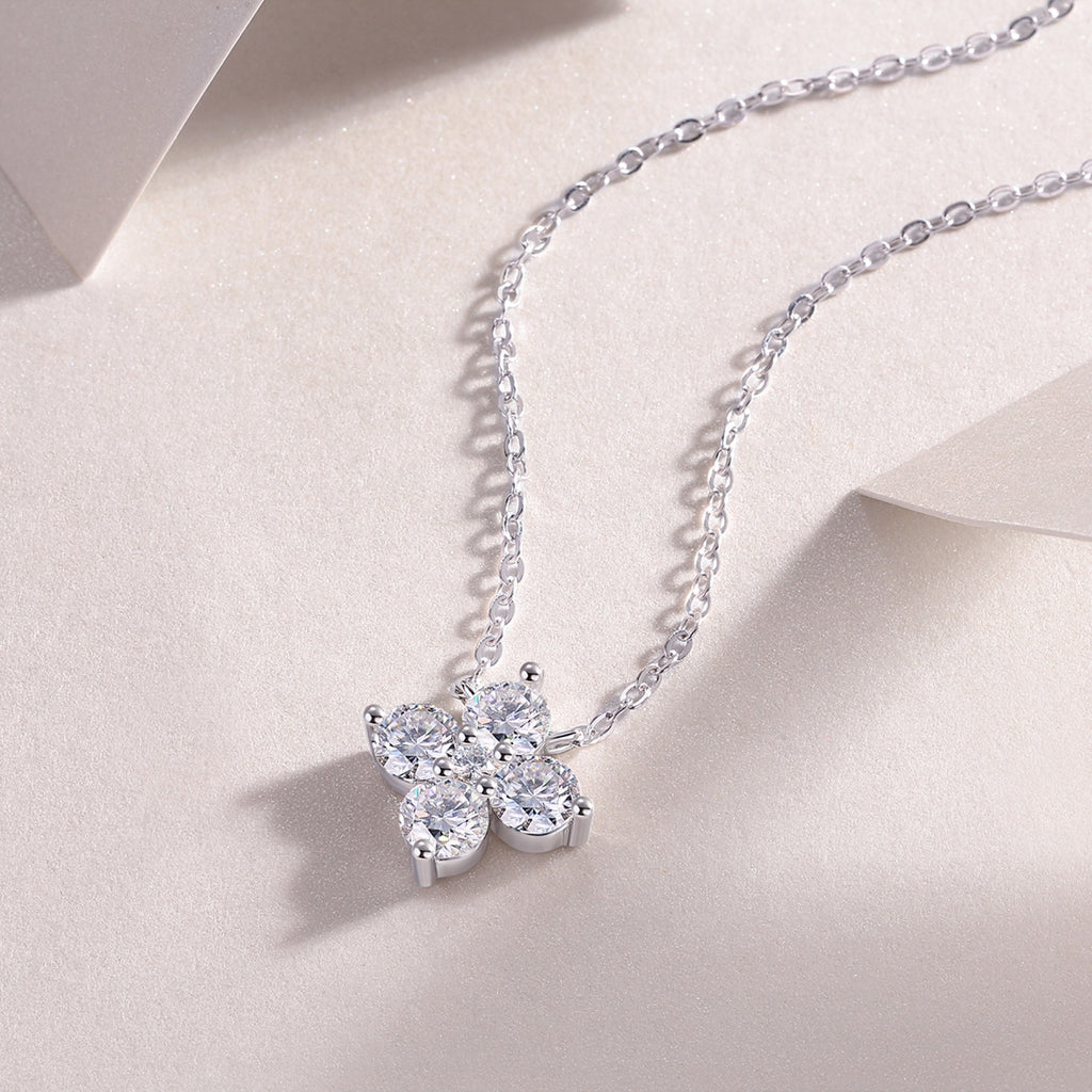 Clover Moissanite Clover Pendant Necklace in Sterling Silver