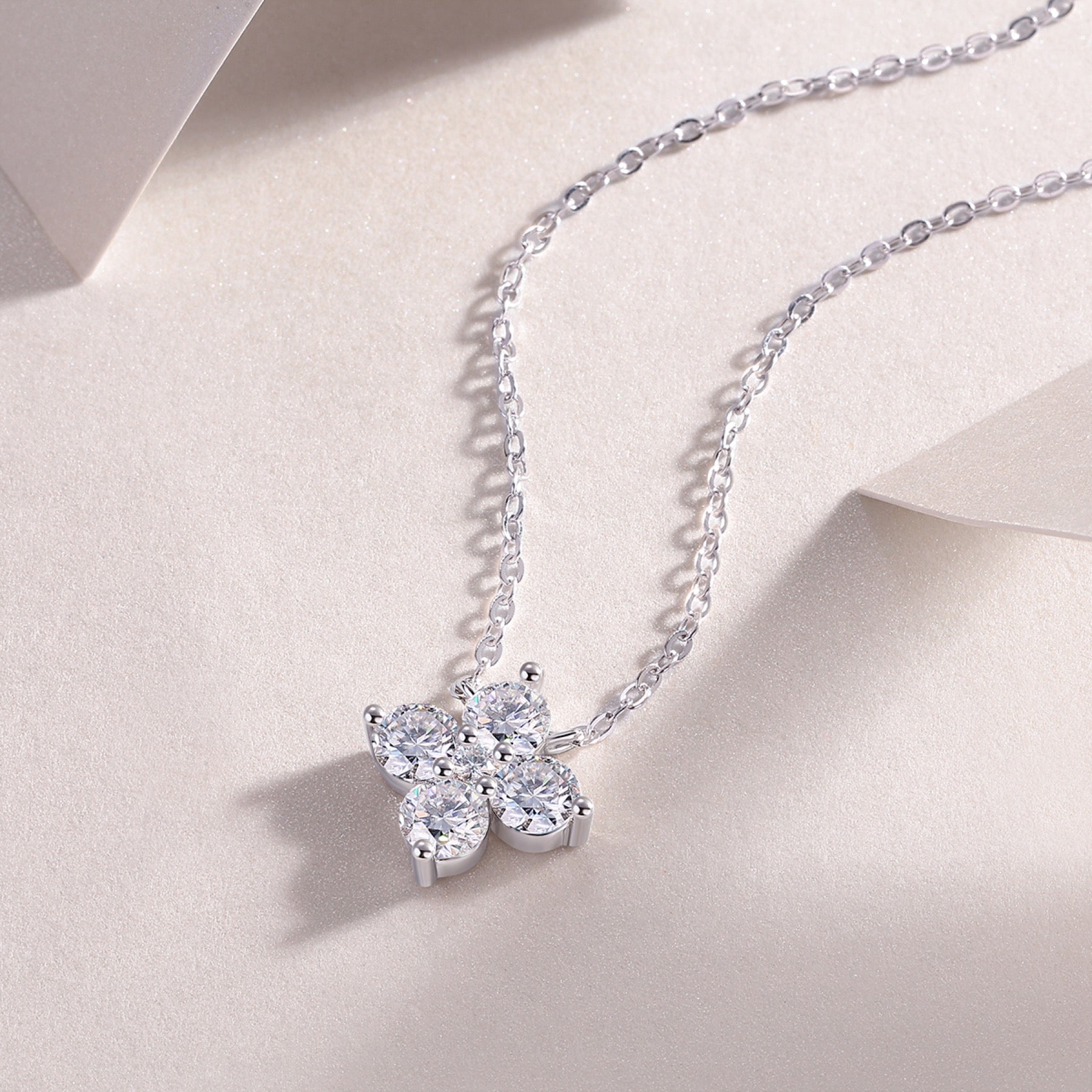 Clover Moissanite Clover Pendant Necklace in Sterling Silver
