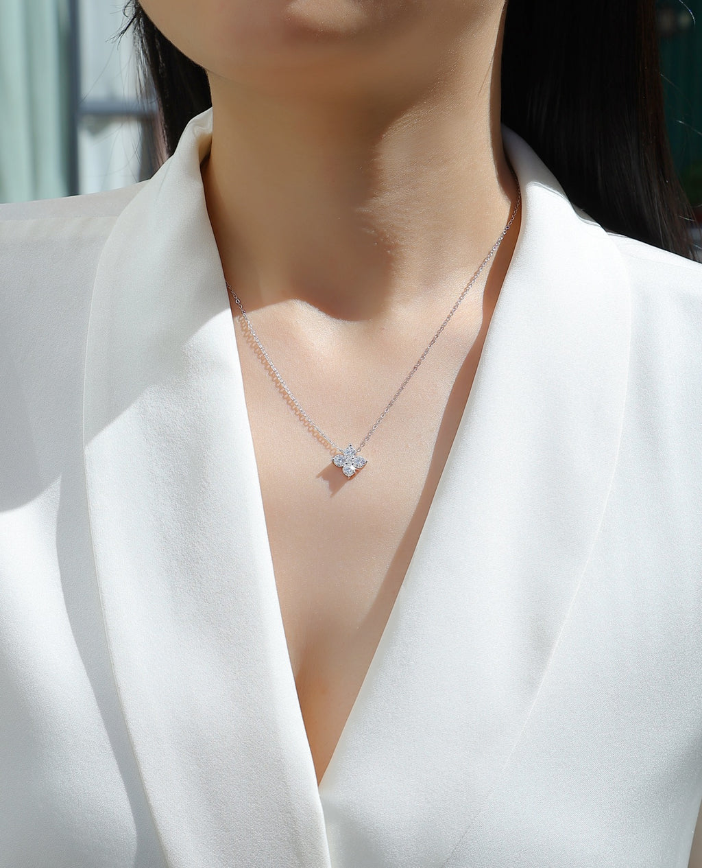 Clover Moissanite Clover Pendant Necklace in Sterling Silver