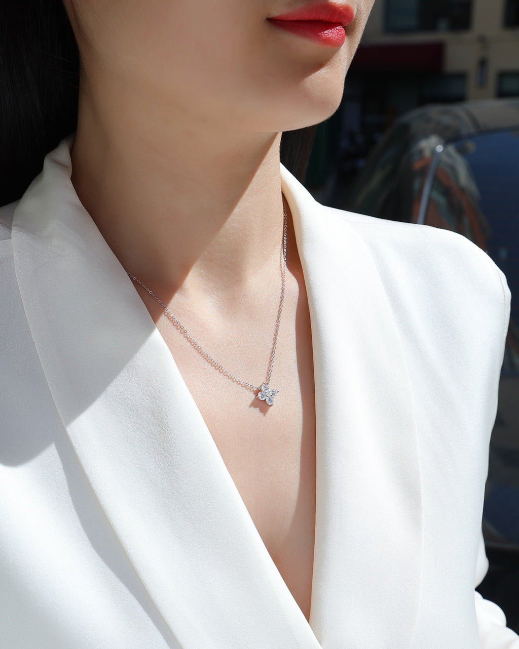 Clover Moissanite Clover Pendant Necklace in Sterling Silver