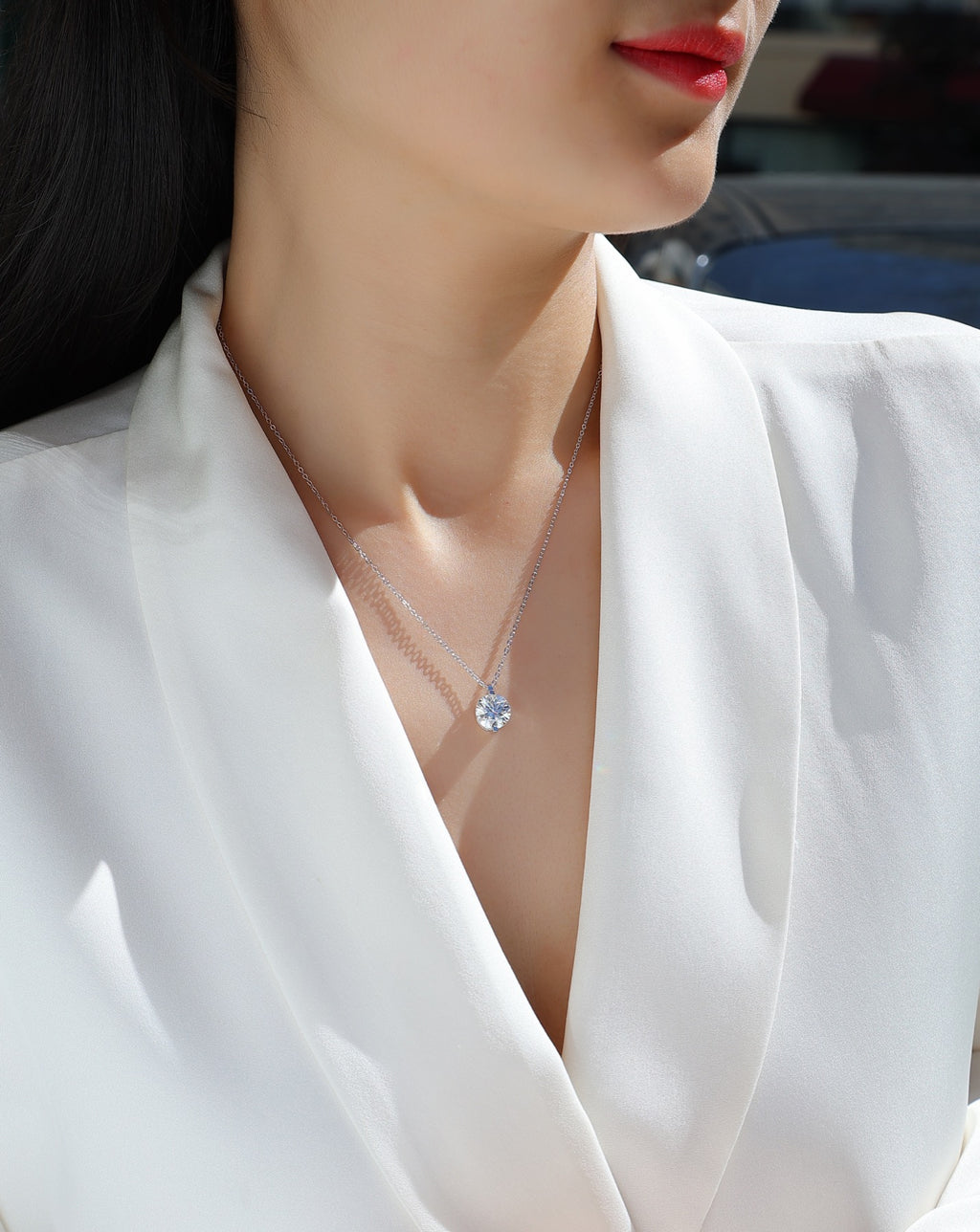 Timeless Moissanite Solitaire Pendant Necklace in Sterling Silver