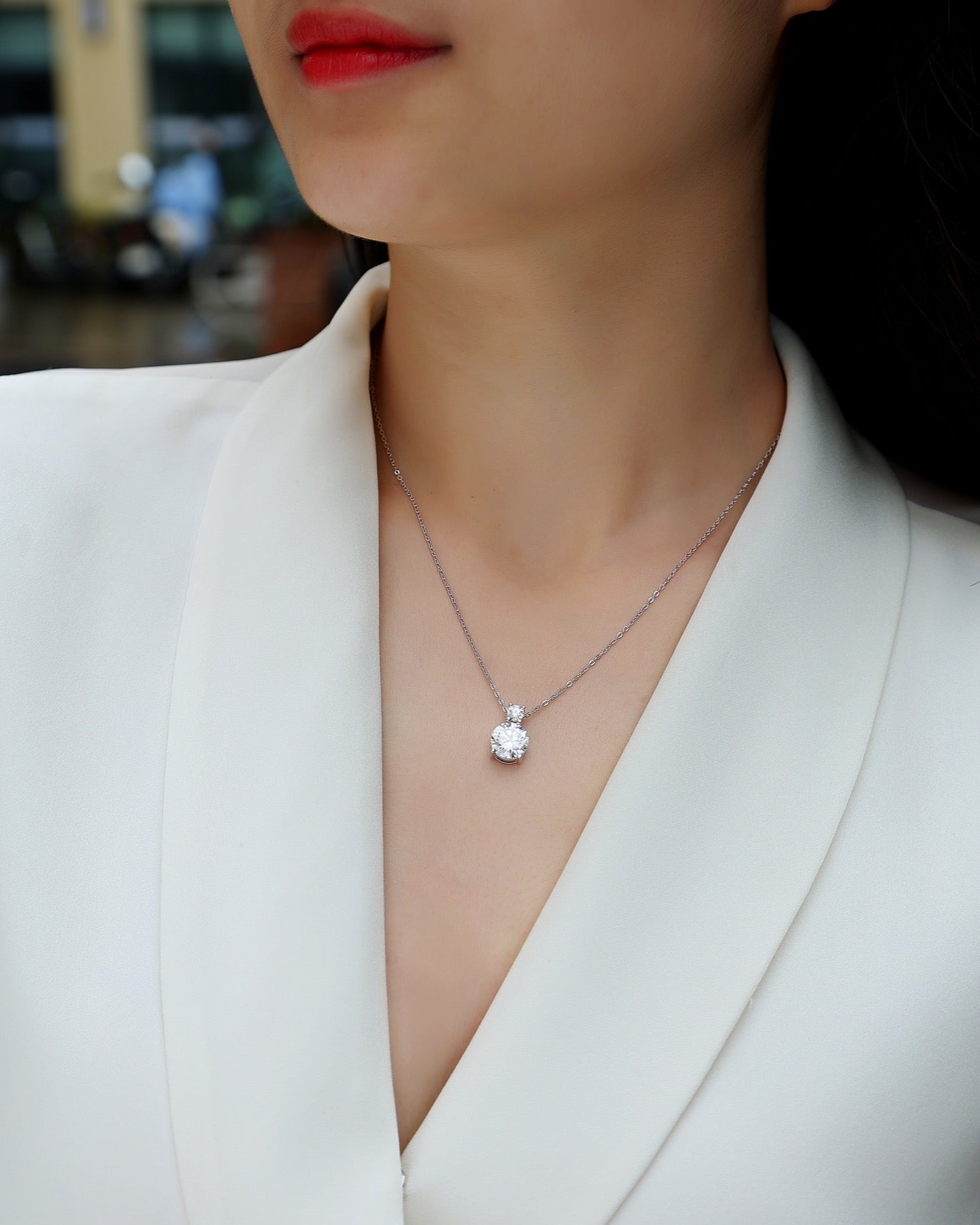 Manor 3 Carat Moissanite Halo Pendant Necklace in Sterling Silver