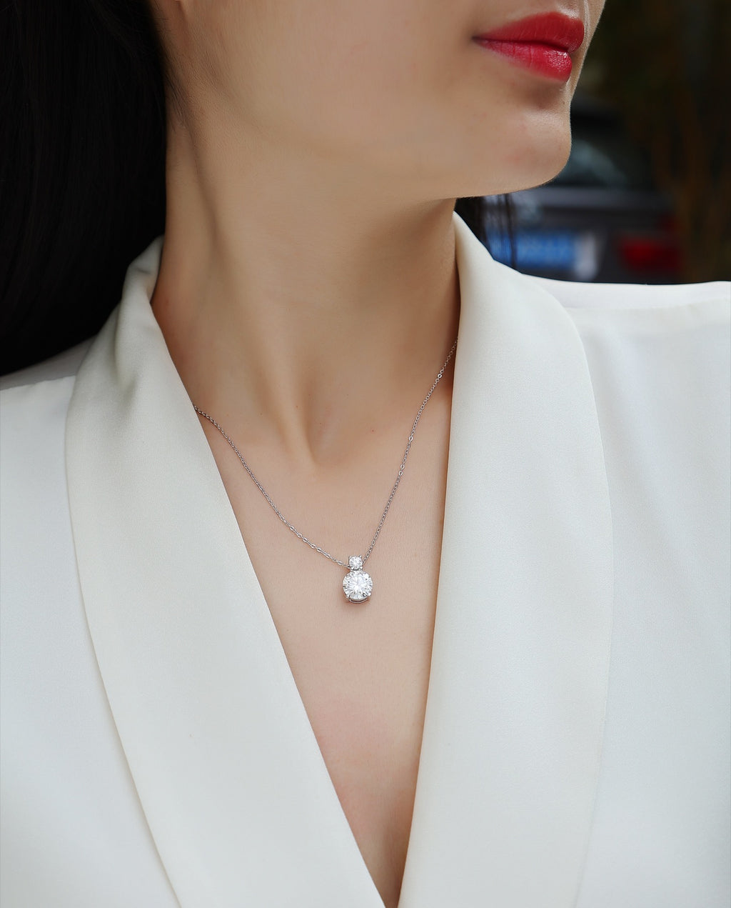 Manor 3 Carat Moissanite Halo Pendant Necklace in Sterling Silver
