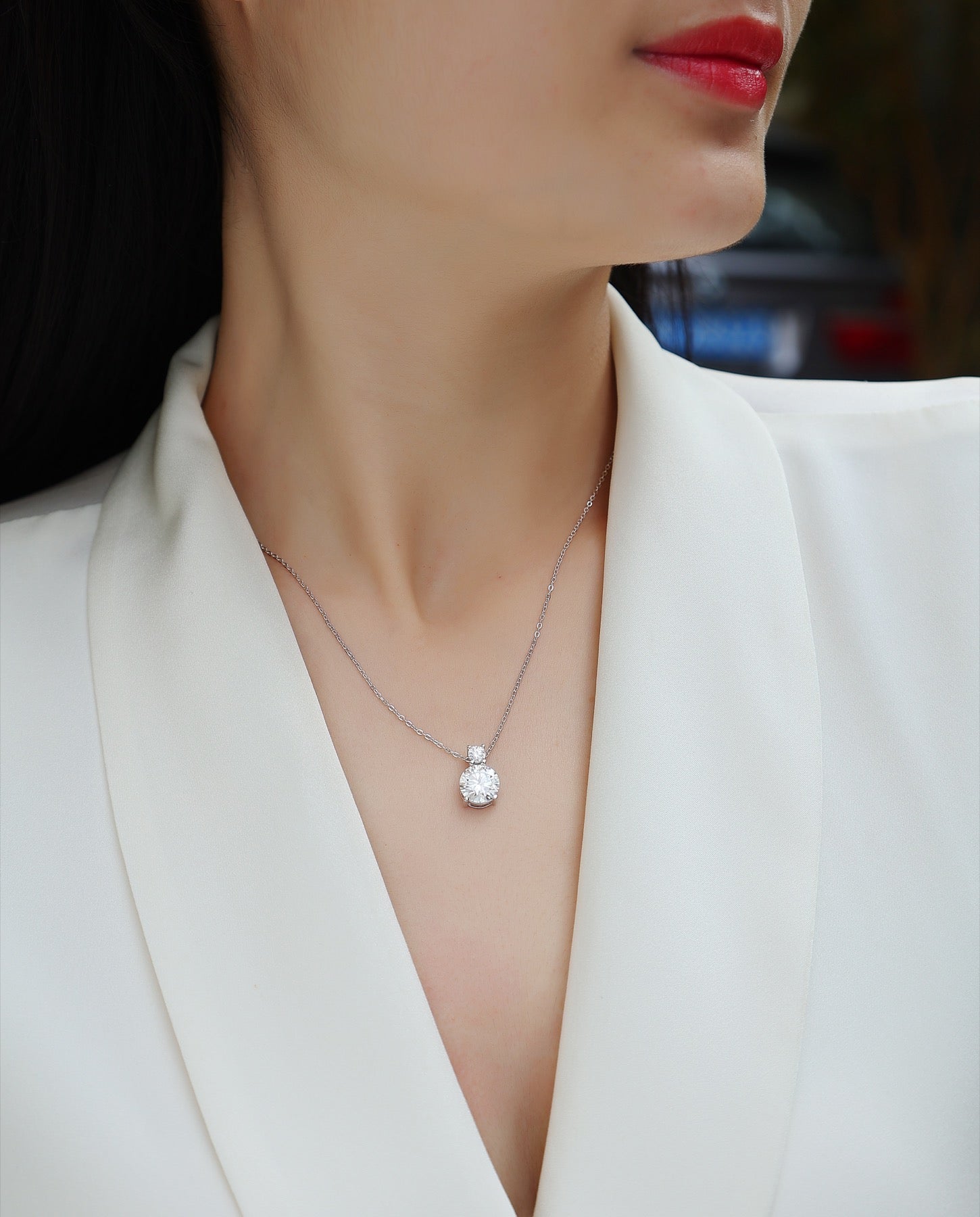 Manor 3 Carat Moissanite Halo Pendant Necklace in Sterling Silver