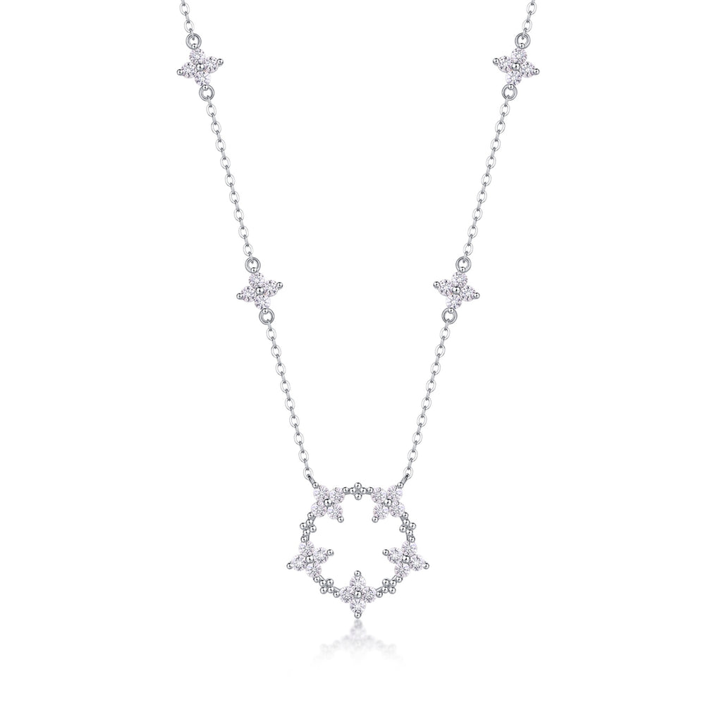 Iris Moissanite Floral Station Necklace in Sterling Silver