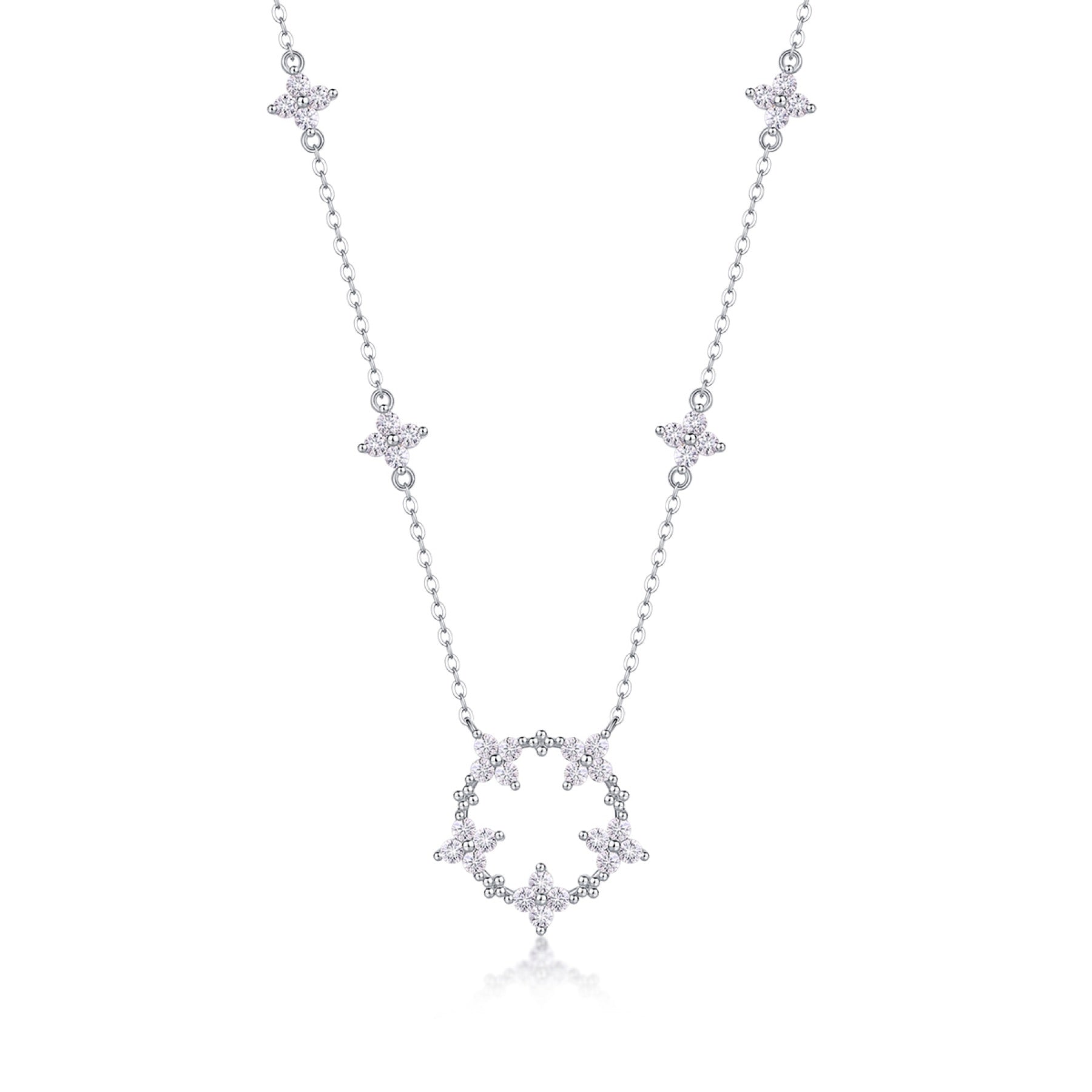Iris Moissanite Floral Station Necklace in Sterling Silver