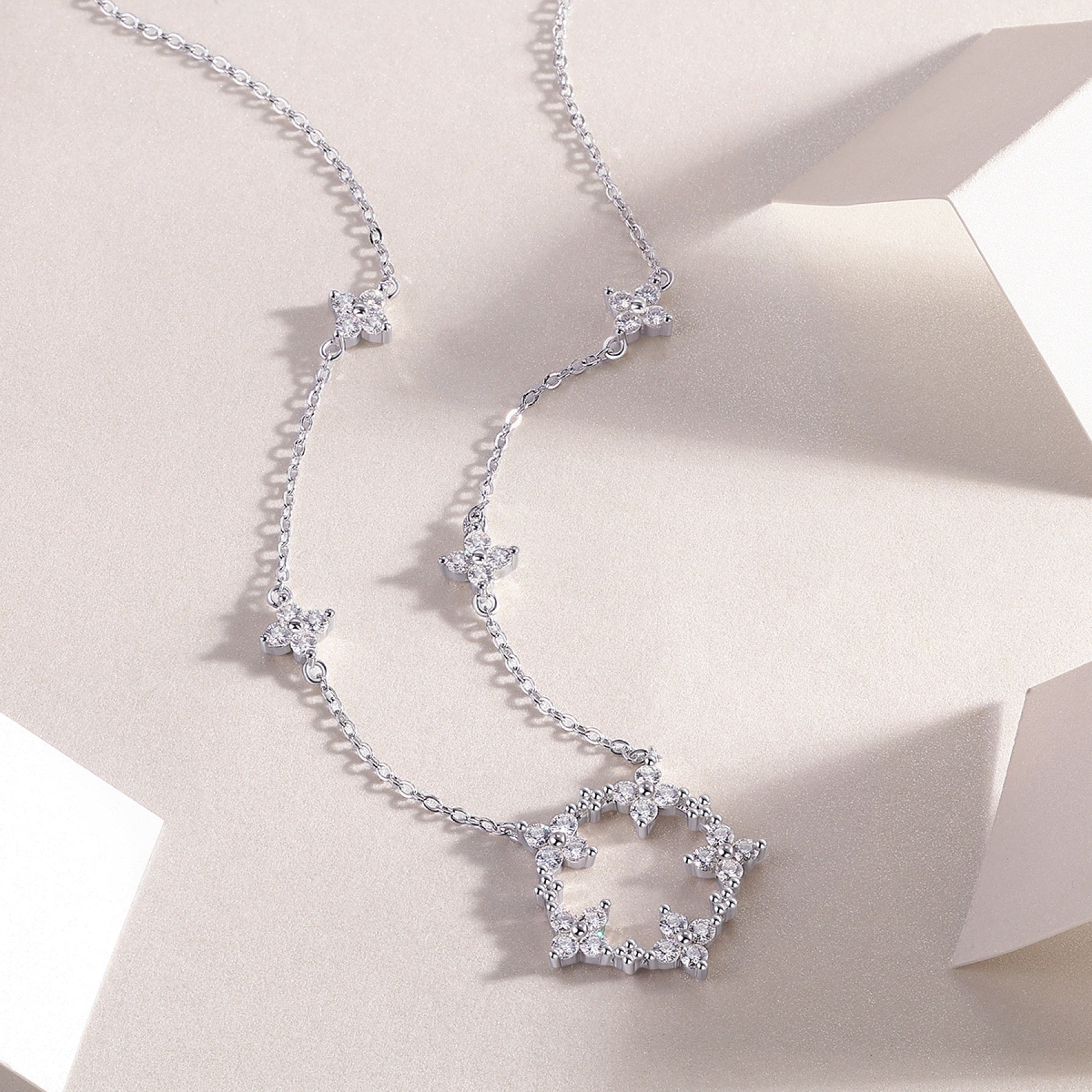 Iris Moissanite Floral Station Necklace in Sterling Silver