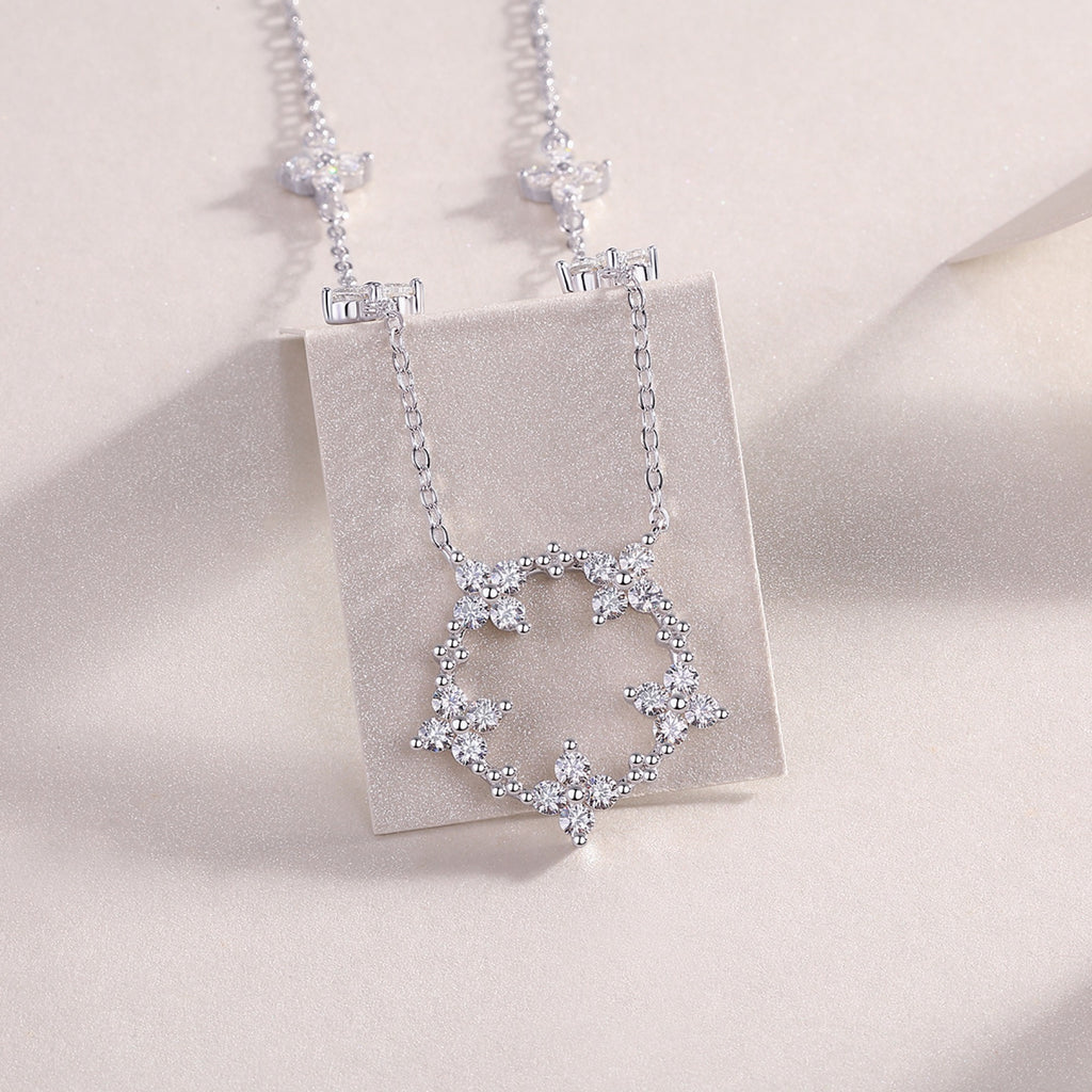 Iris Moissanite Floral Station Necklace in Sterling Silver