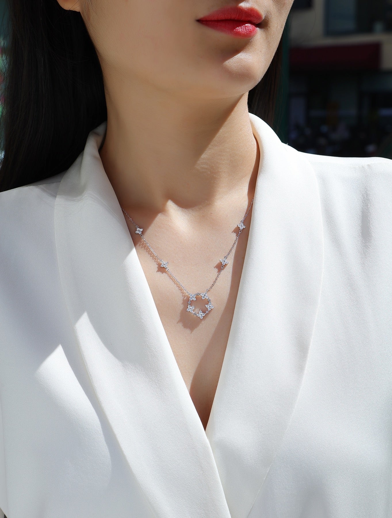 Iris Moissanite Floral Station Necklace in Sterling Silver
