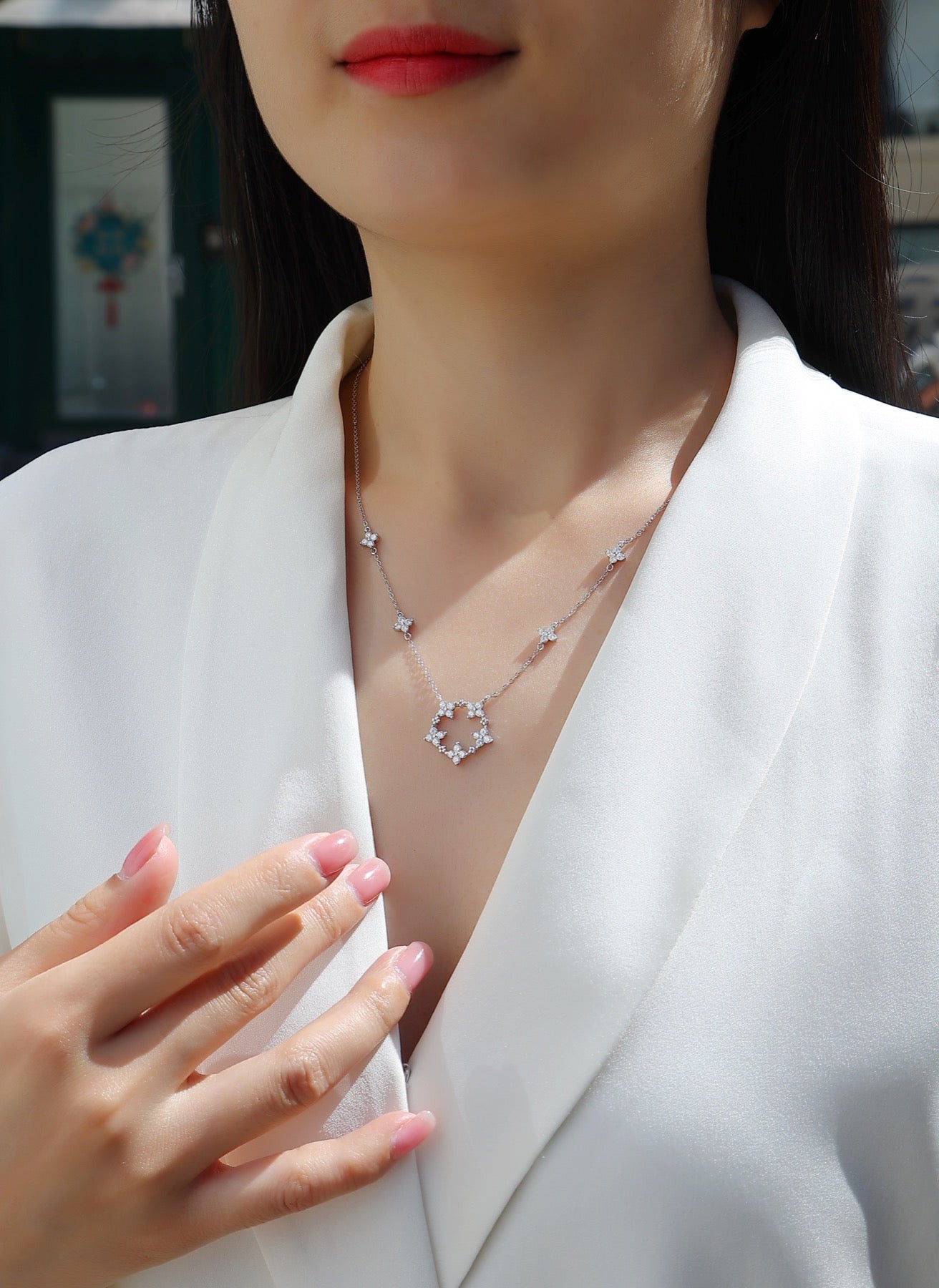 Iris Moissanite Floral Station Necklace in Sterling Silver