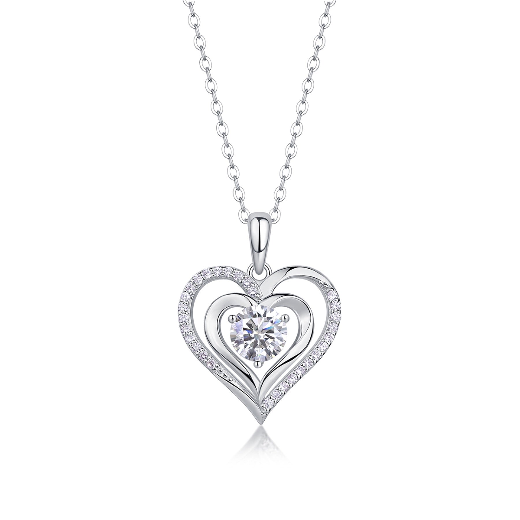 Soulmate 1 Carat Moissanite Heart Pendant Necklace in Sterling Silver