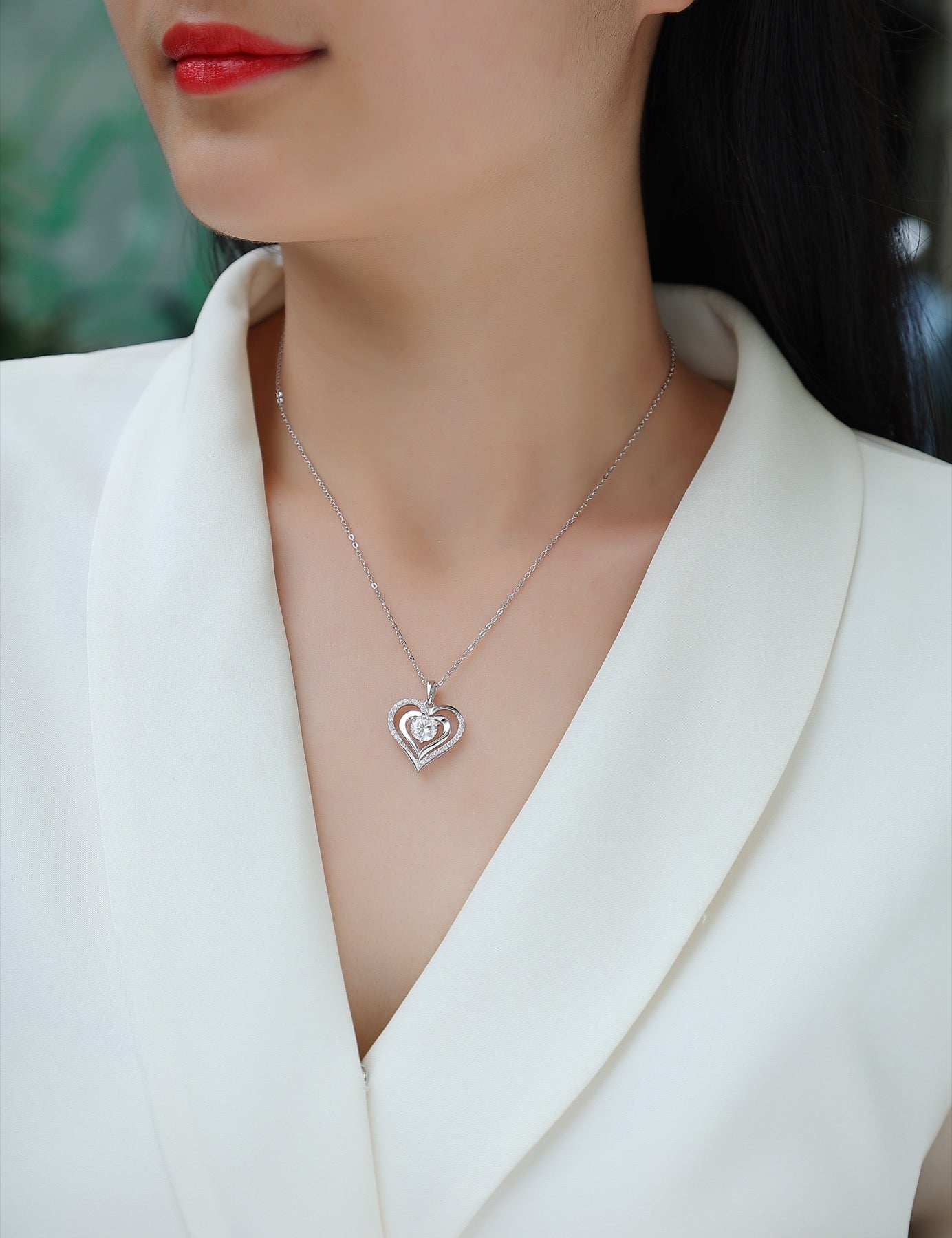 Soulmate 1 Carat Moissanite Heart Pendant Necklace in Sterling Silver