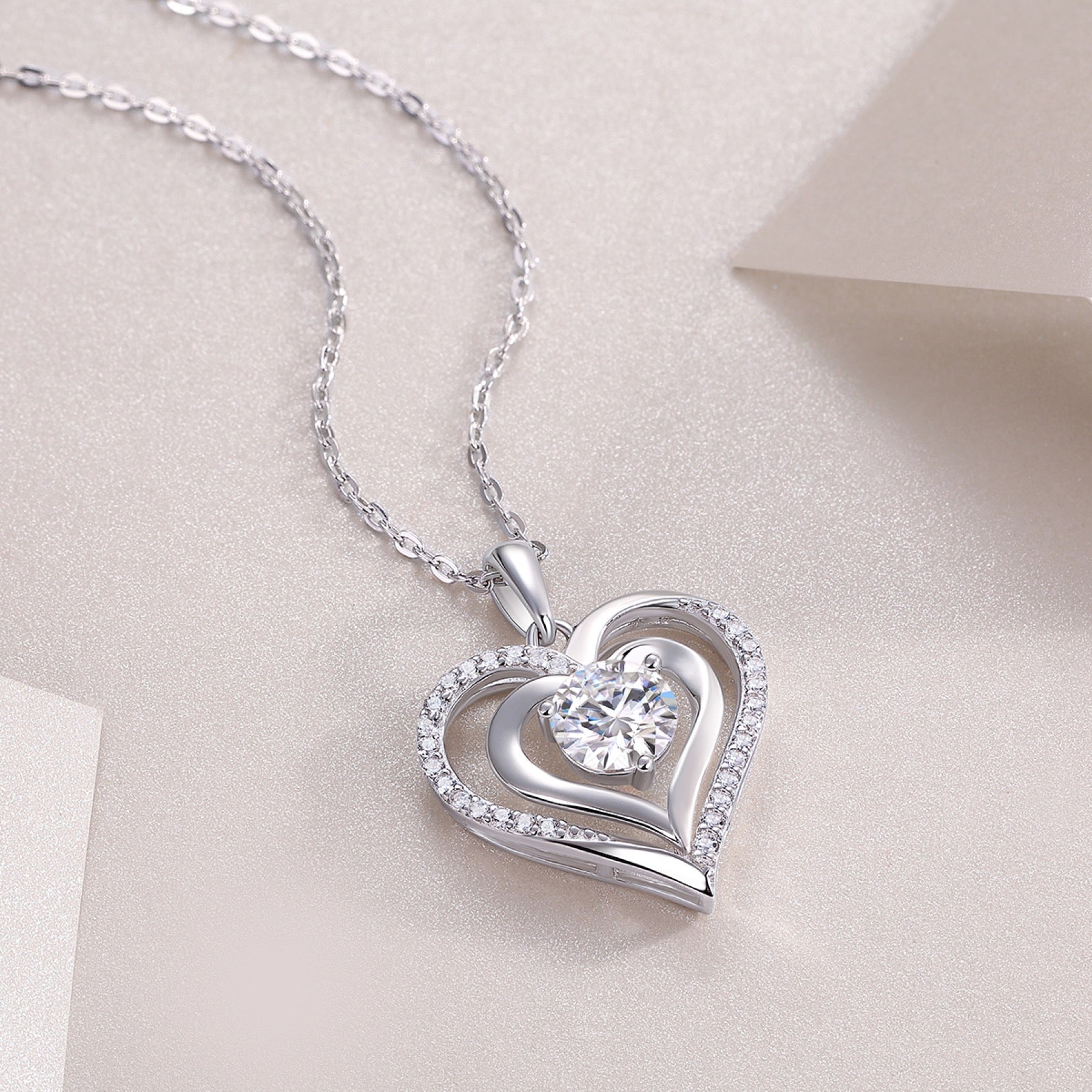 Soulmate 1 Carat Moissanite Heart Pendant Necklace in Sterling Silver