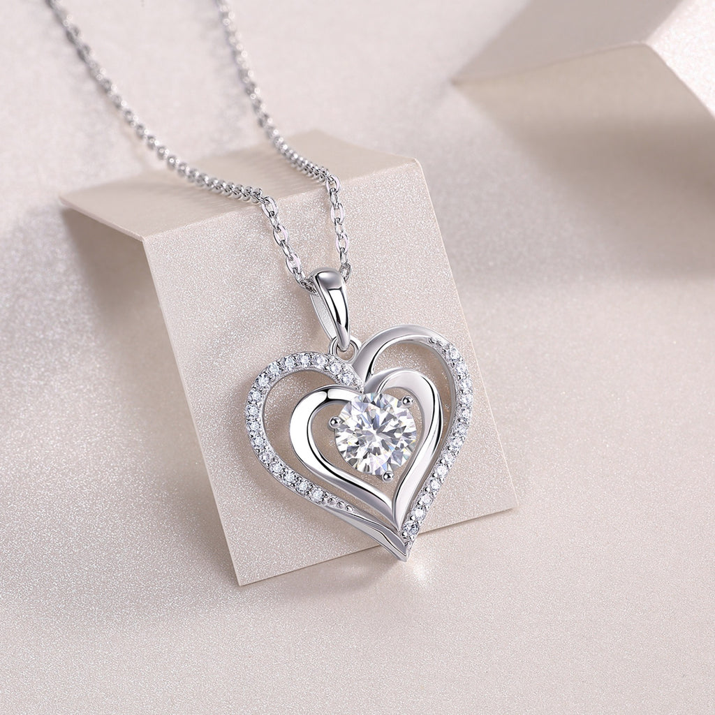 Soulmate 1 Carat Moissanite Heart Pendant Necklace in Sterling Silver
