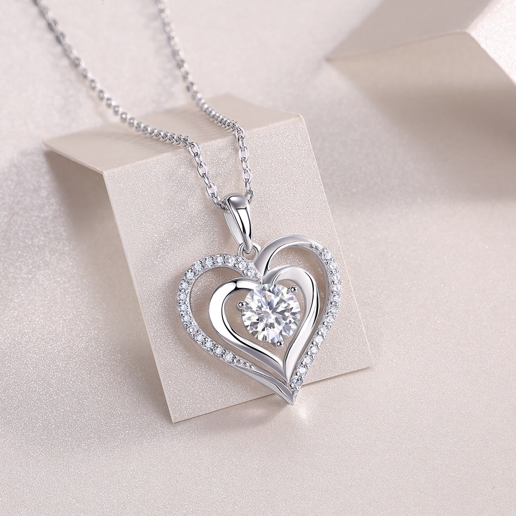 Soulmate 1 Carat Moissanite Heart Pendant Necklace in Sterling Silver