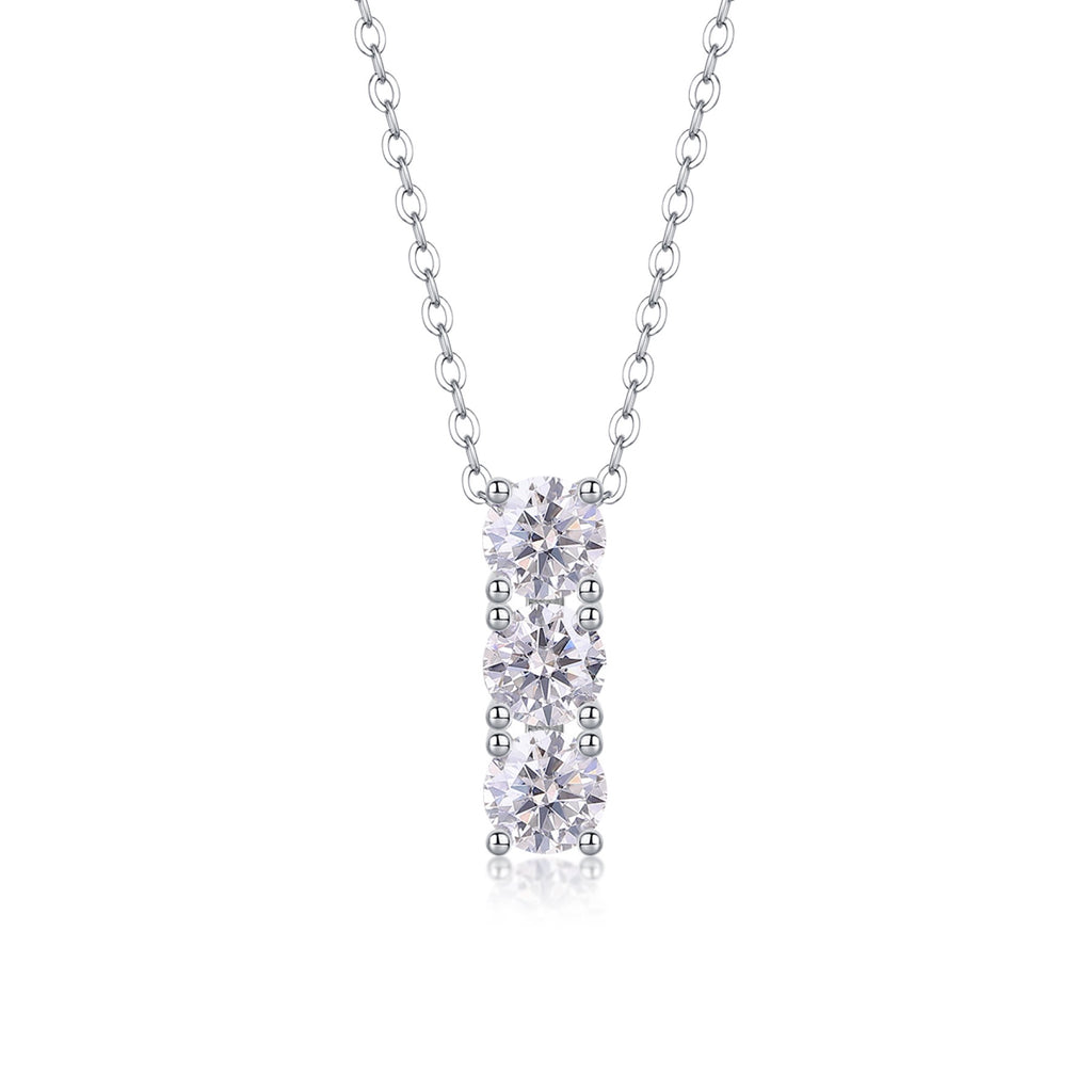 Trio Moissanite Three-Stone Pendant Necklace in Sterling Silver