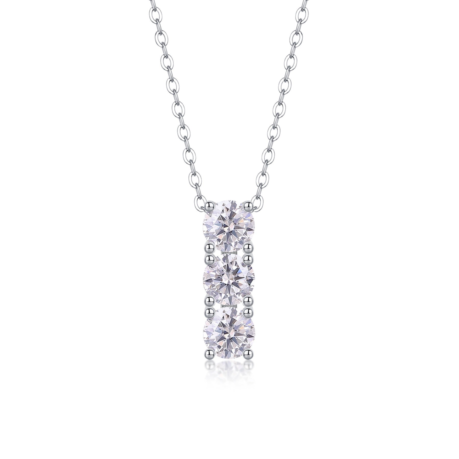 Trio Moissanite Three-Stone Pendant Necklace in Sterling Silver