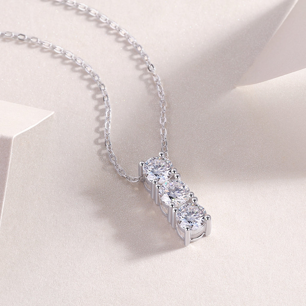 Trio Moissanite Three-Stone Pendant Necklace in Sterling Silver