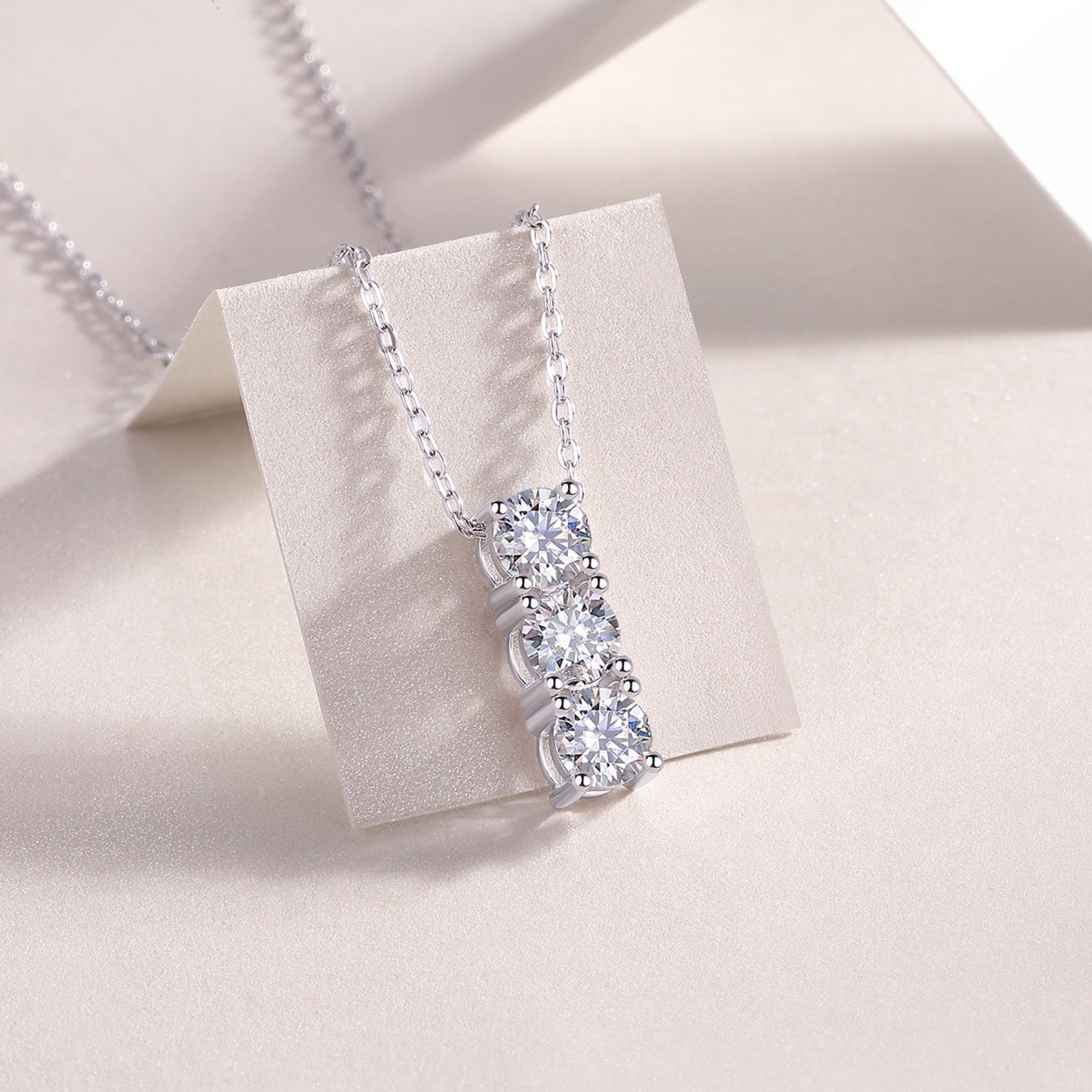 Trio Moissanite Three-Stone Pendant Necklace in Sterling Silver