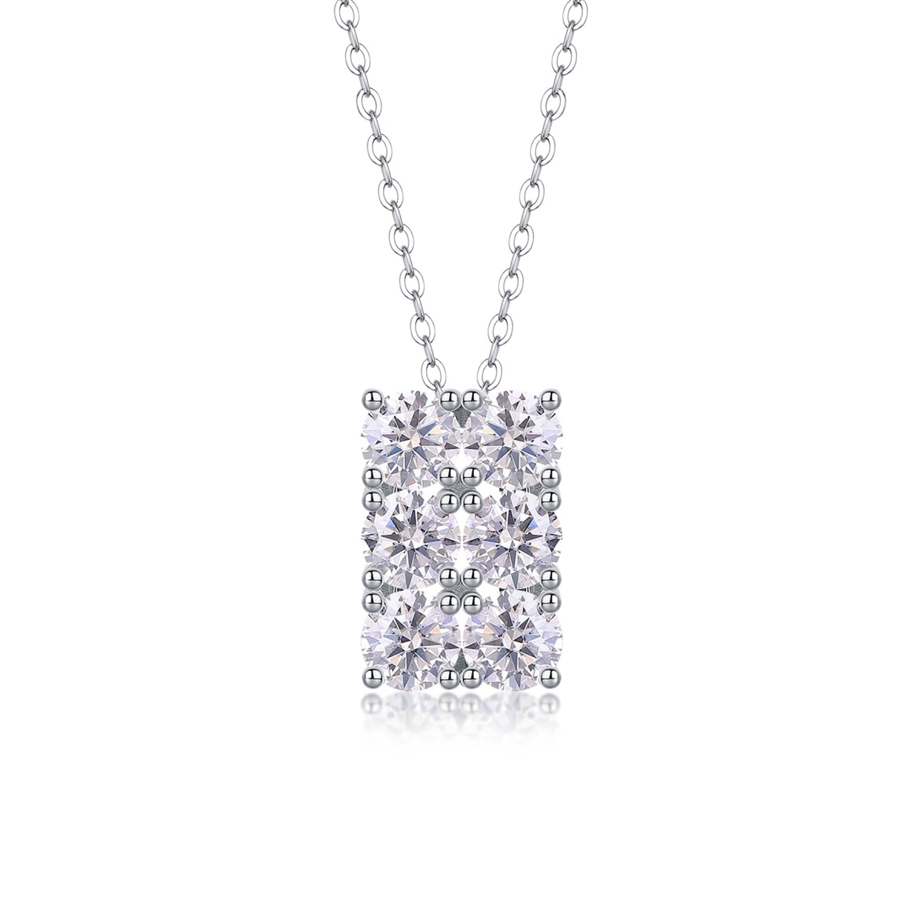 Mosaic Moissanite Cluster Pendant Necklace in Sterling Silver
