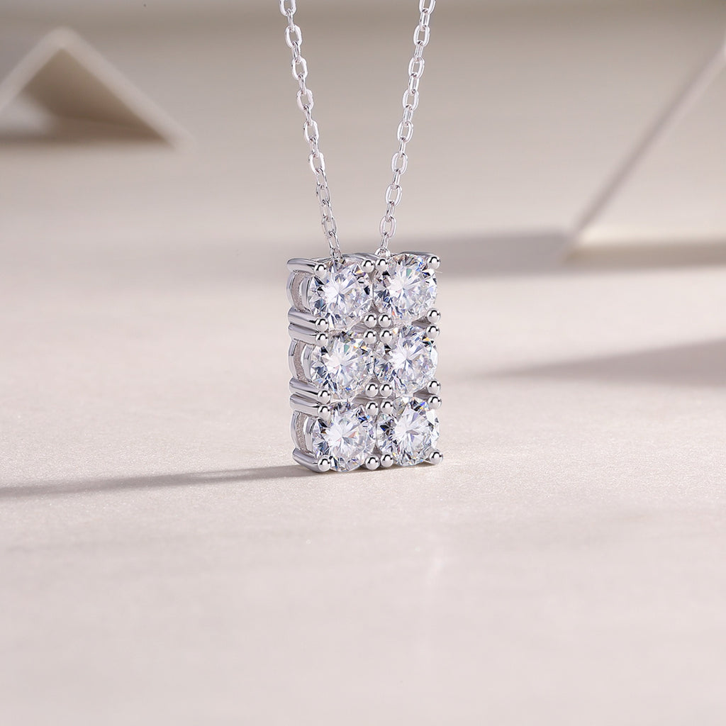 Mosaic Moissanite Cluster Pendant Necklace in Sterling Silver