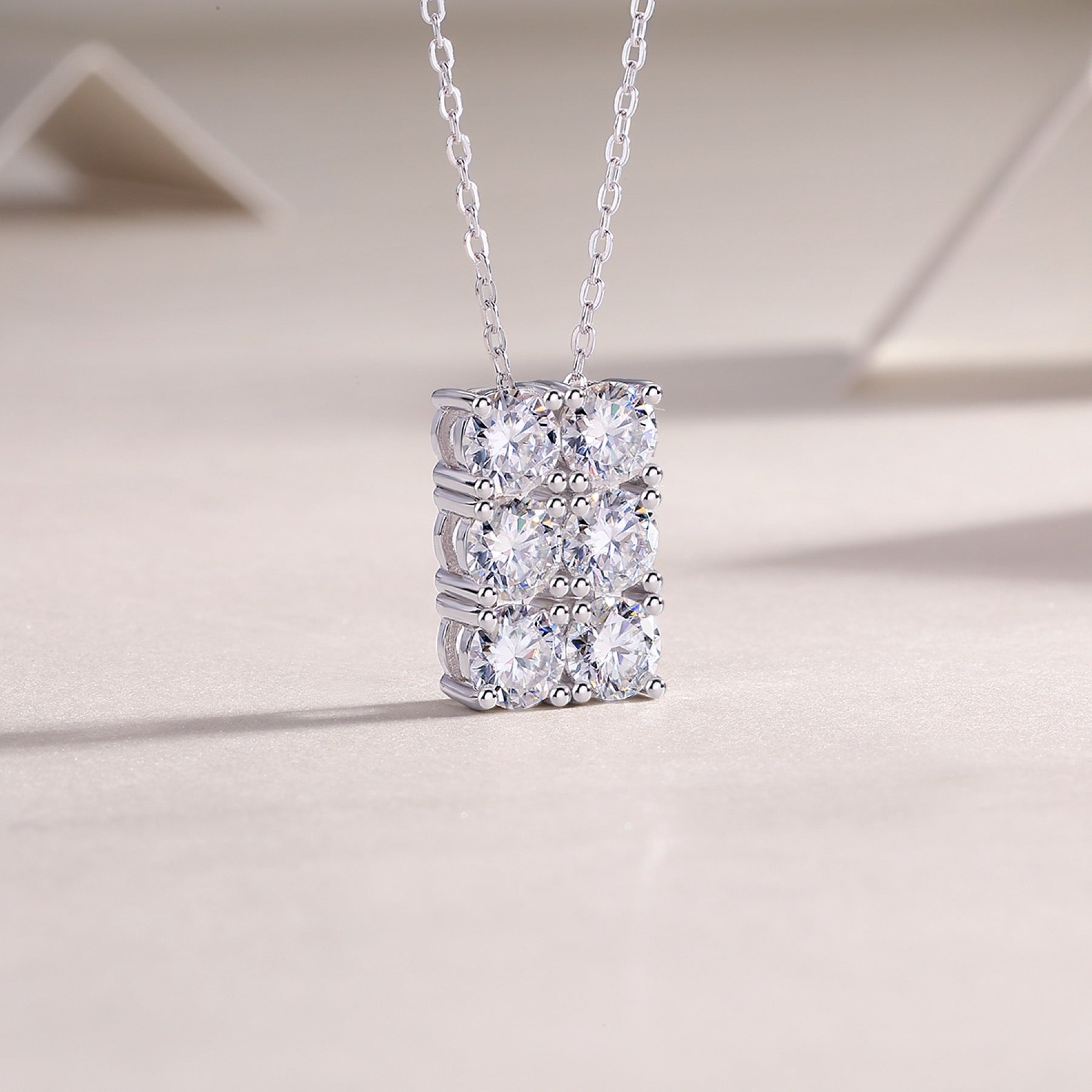 Mosaic Moissanite Cluster Pendant Necklace in Sterling Silver