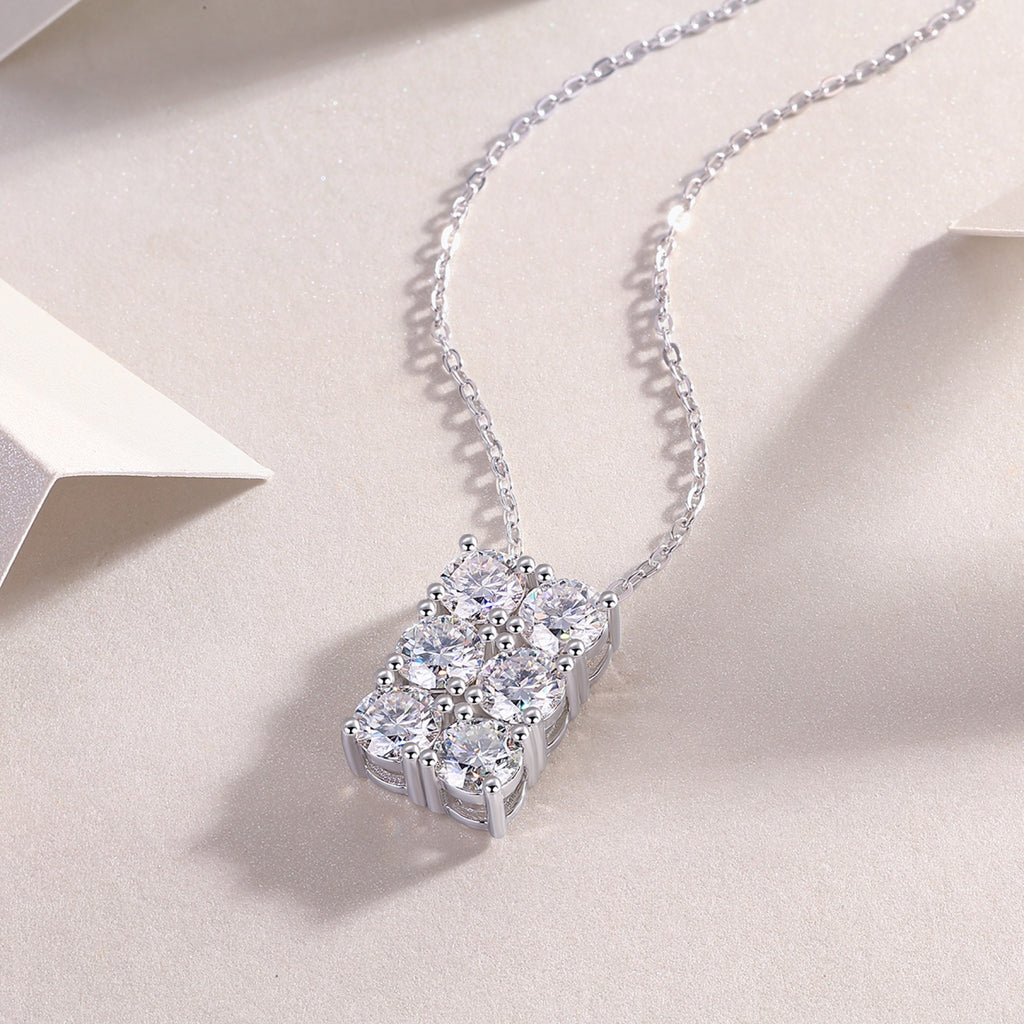 Mosaic Moissanite Cluster Pendant Necklace in Sterling Silver