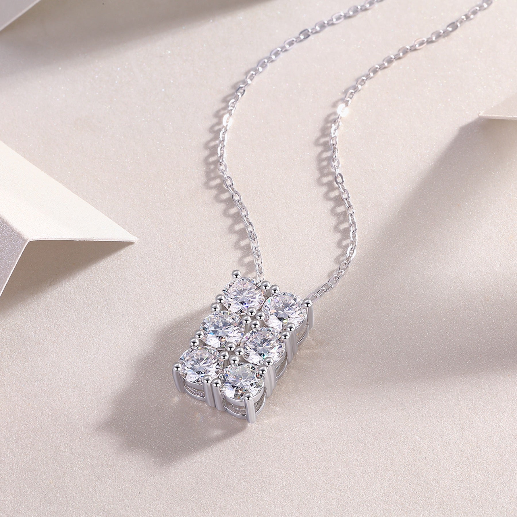 Mosaic Moissanite Cluster Pendant Necklace in Sterling Silver