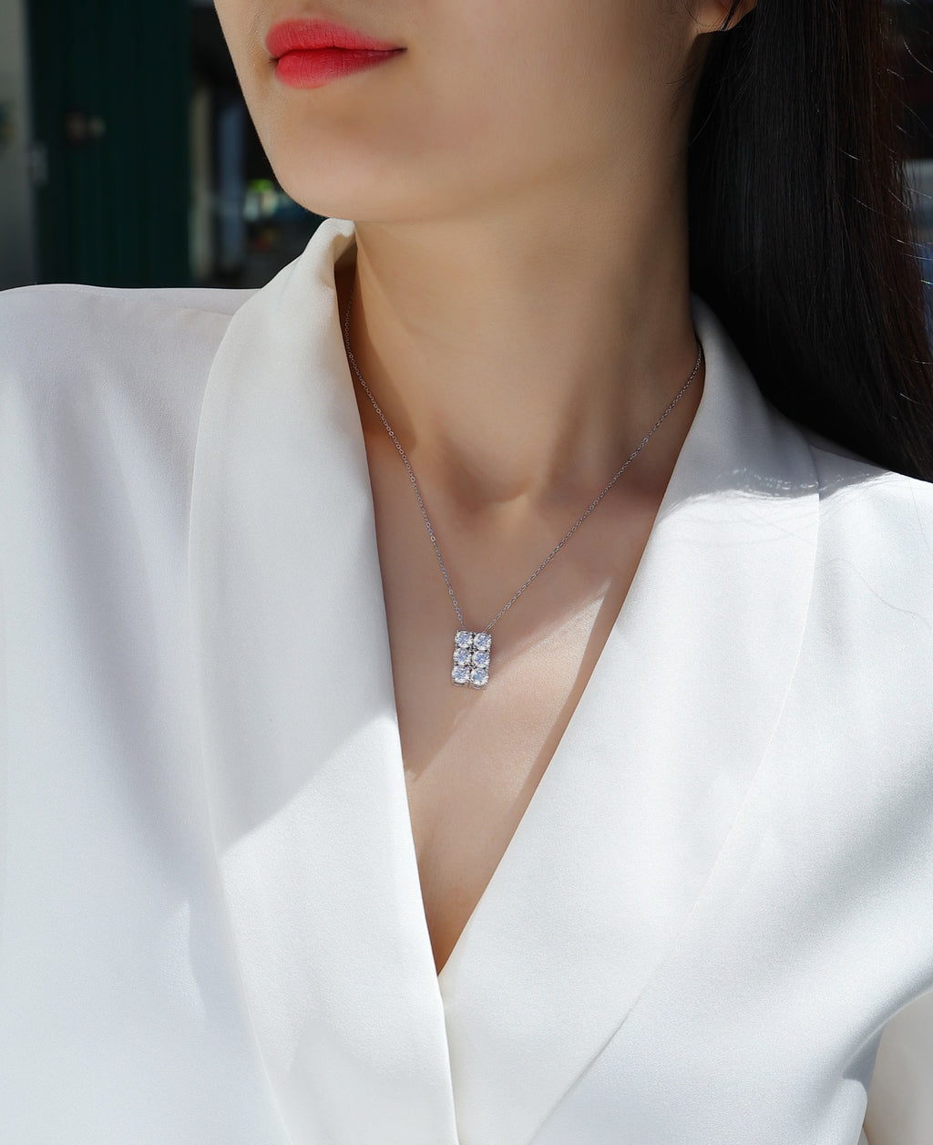 Mosaic Moissanite Cluster Pendant Necklace in Sterling Silver