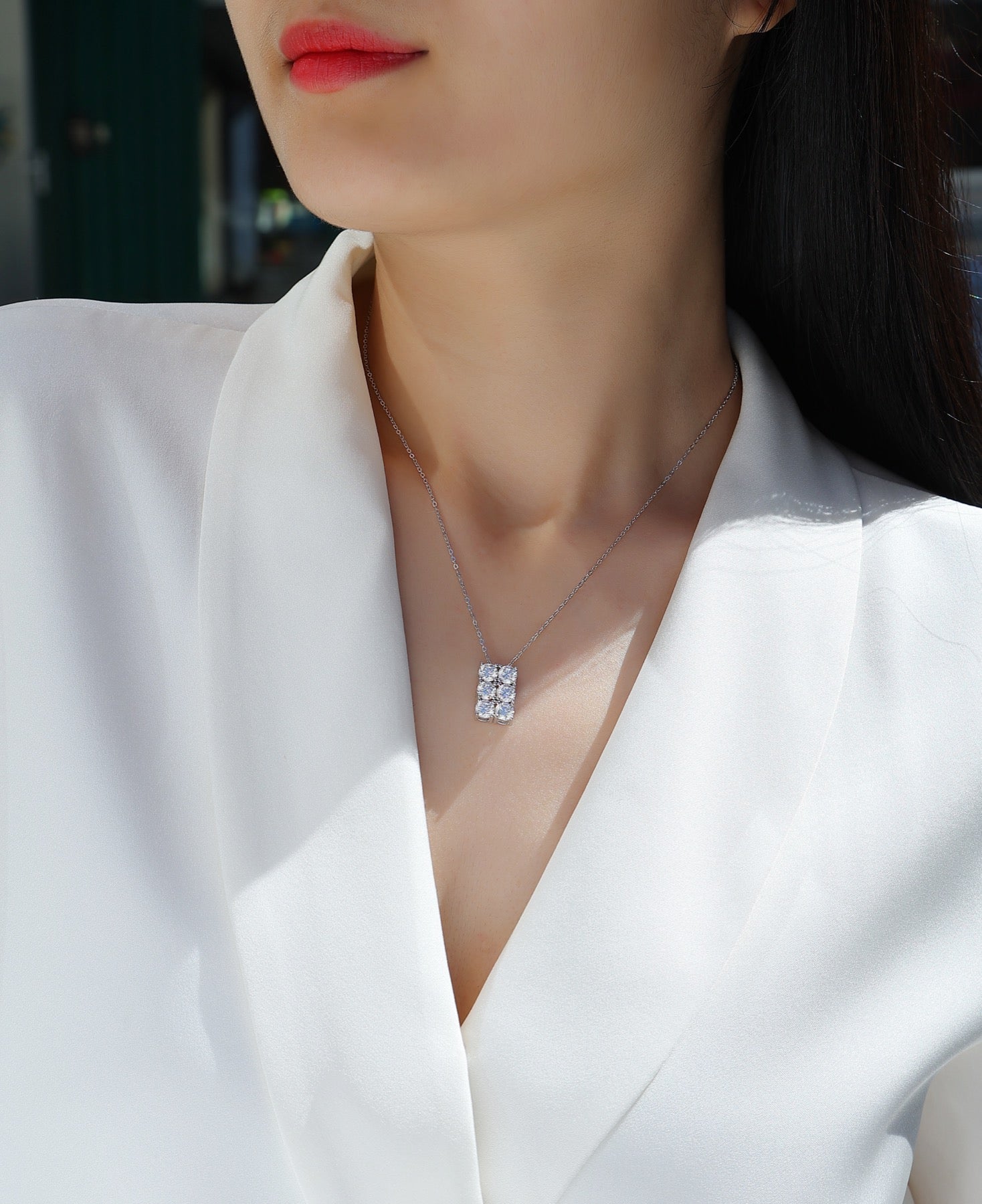 Mosaic Moissanite Cluster Pendant Necklace in Sterling Silver