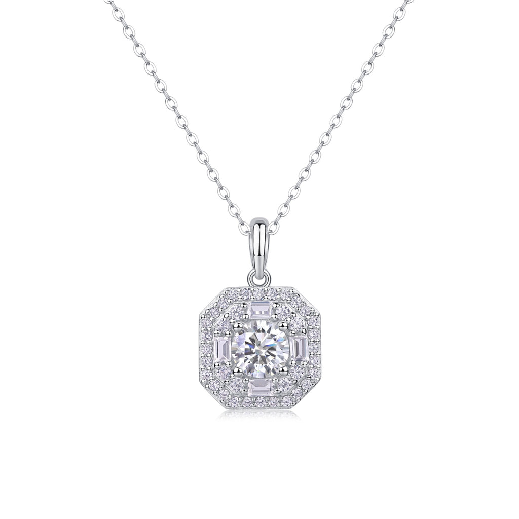 Quadra 1 Carat Moissanite Halo Pendant Necklace in Sterling Silver