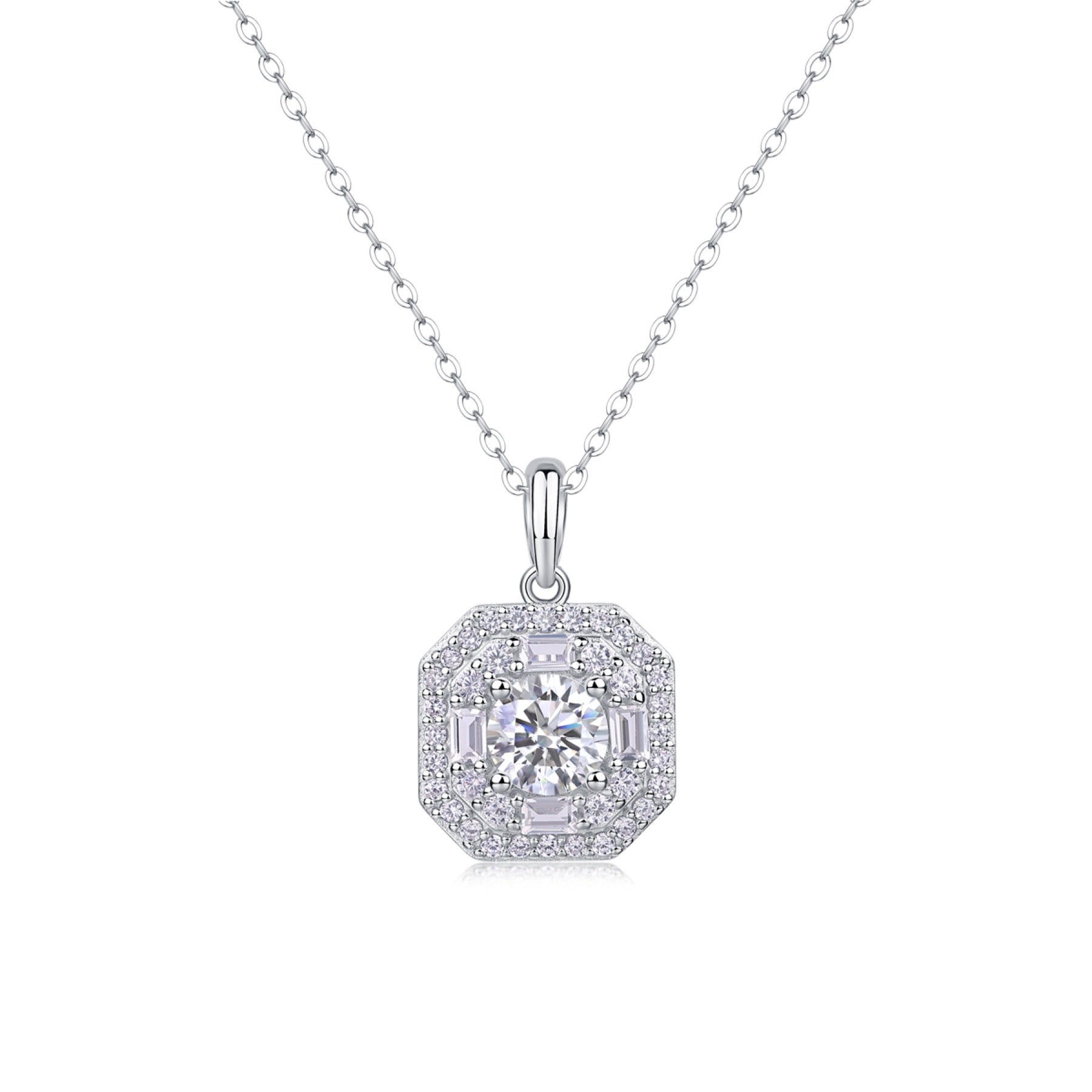 Quadra 1 Carat Moissanite Halo Pendant Necklace in Sterling Silver