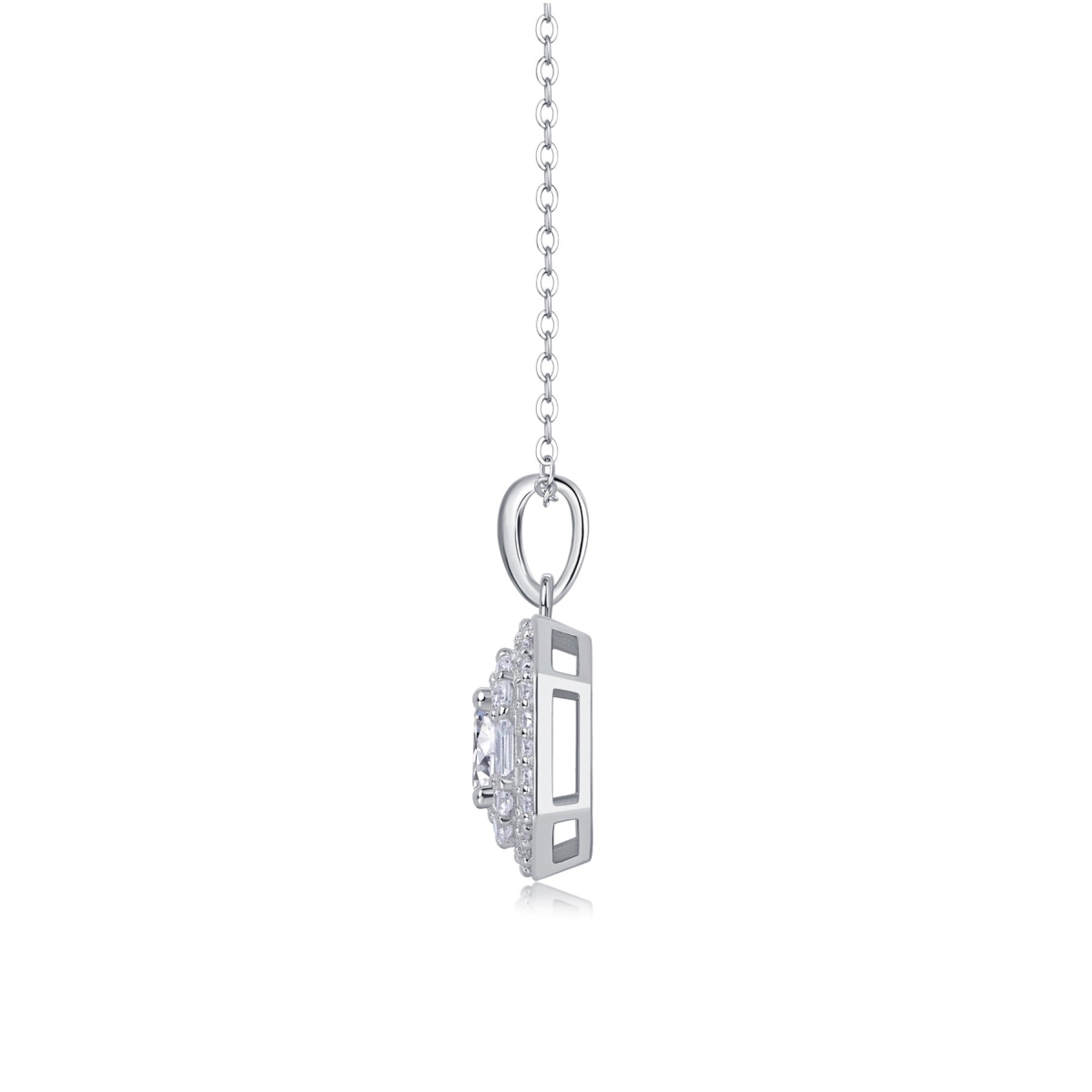 Quadra 1 Carat Moissanite Halo Pendant Necklace in Sterling Silver