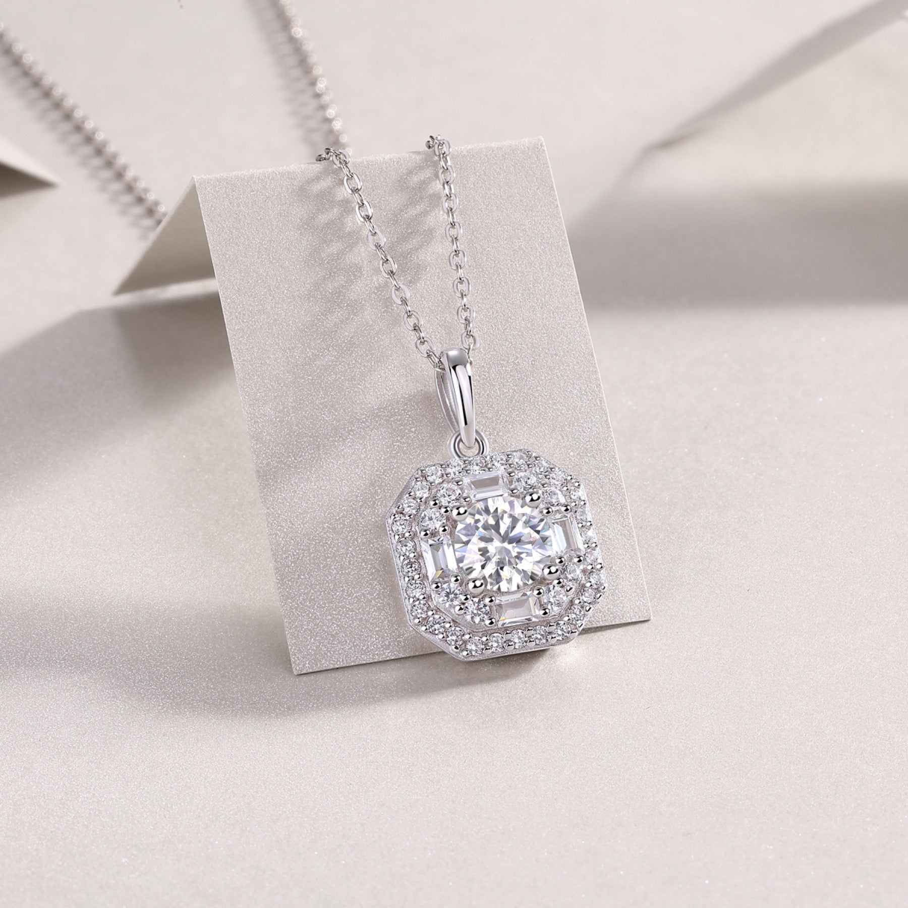 Quadra 1 Carat Moissanite Halo Pendant Necklace in Sterling Silver