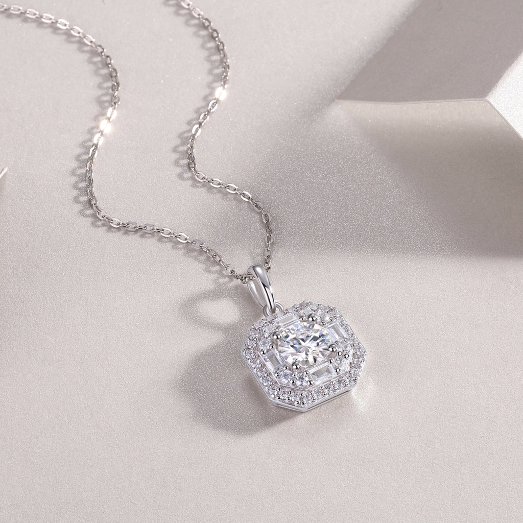 Quadra 1 Carat Moissanite Halo Pendant Necklace in Sterling Silver