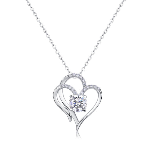 Beloved 1 Carat Moissanite Heart Pendant Necklace in Sterling Silver