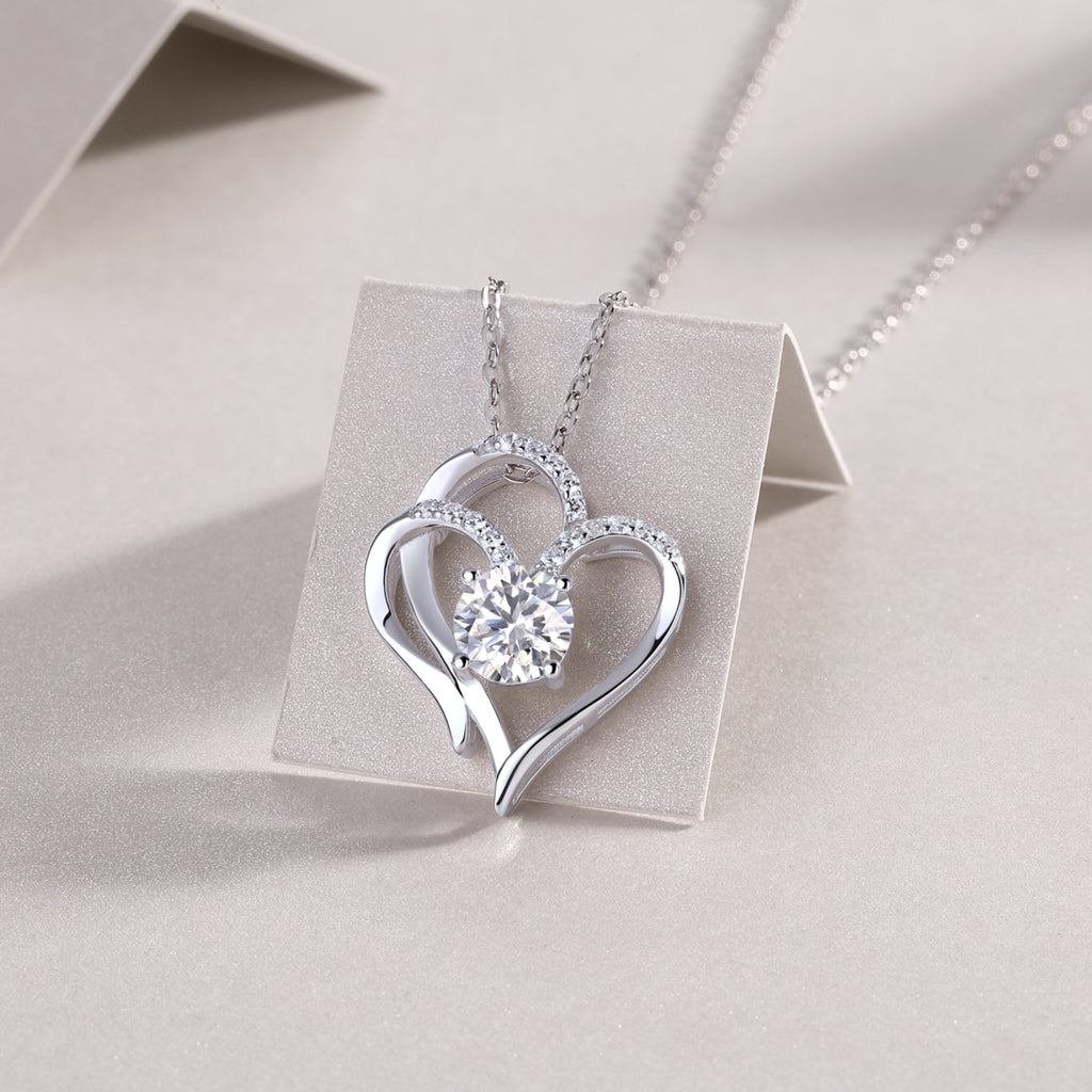 Beloved 1 Carat Moissanite Heart Pendant Necklace in Sterling Silver