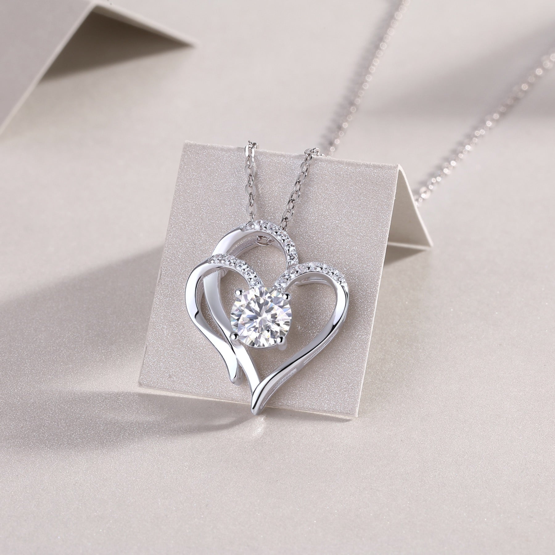 Beloved 1 Carat Moissanite Heart Pendant Necklace in Sterling Silver