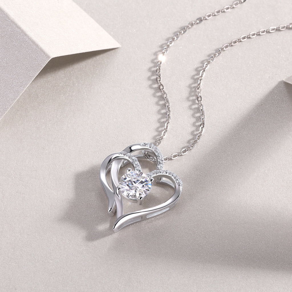 Beloved 1 Carat Moissanite Heart Pendant Necklace in Sterling Silver