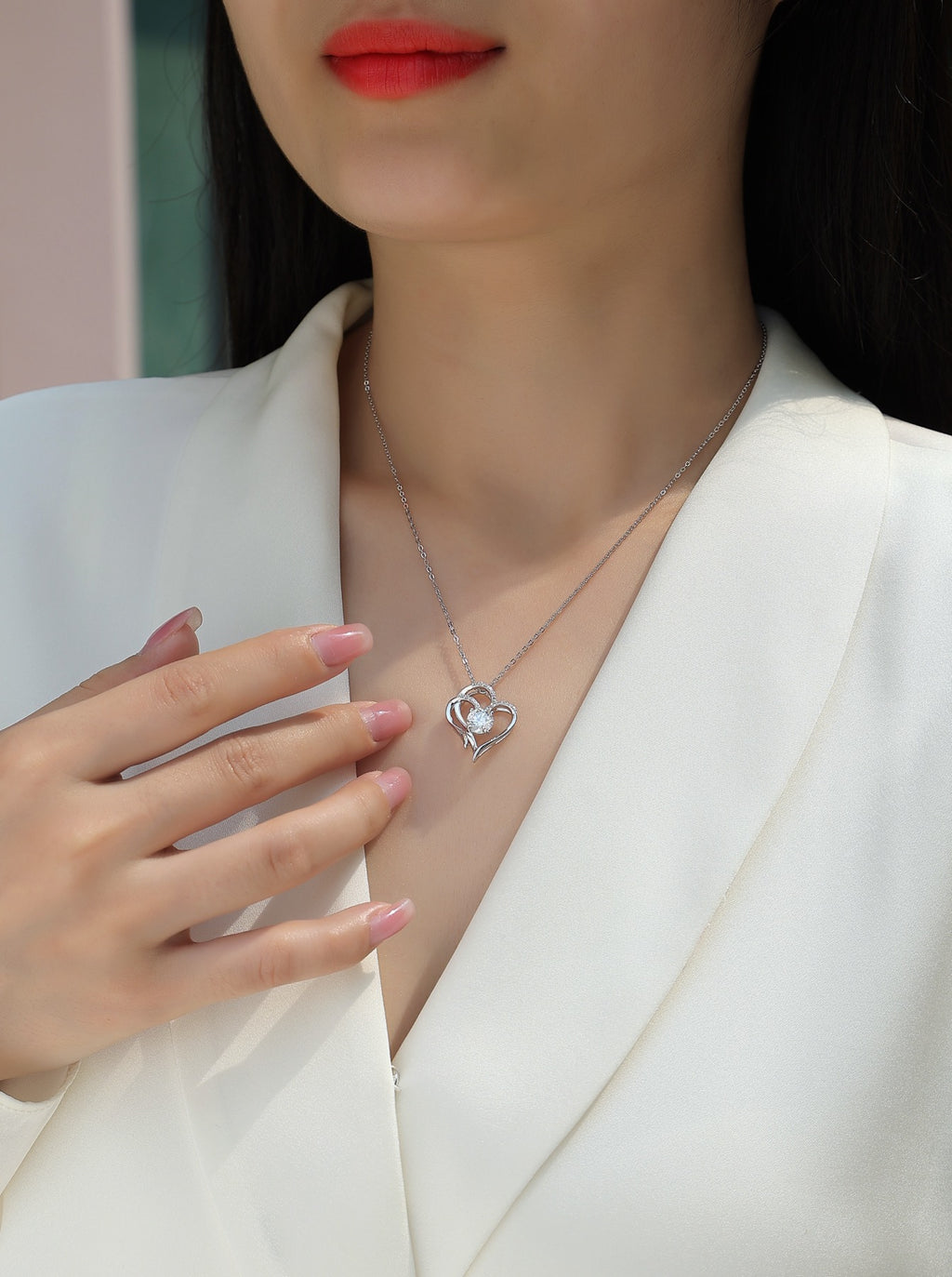 Beloved 1 Carat Moissanite Heart Pendant Necklace in Sterling Silver