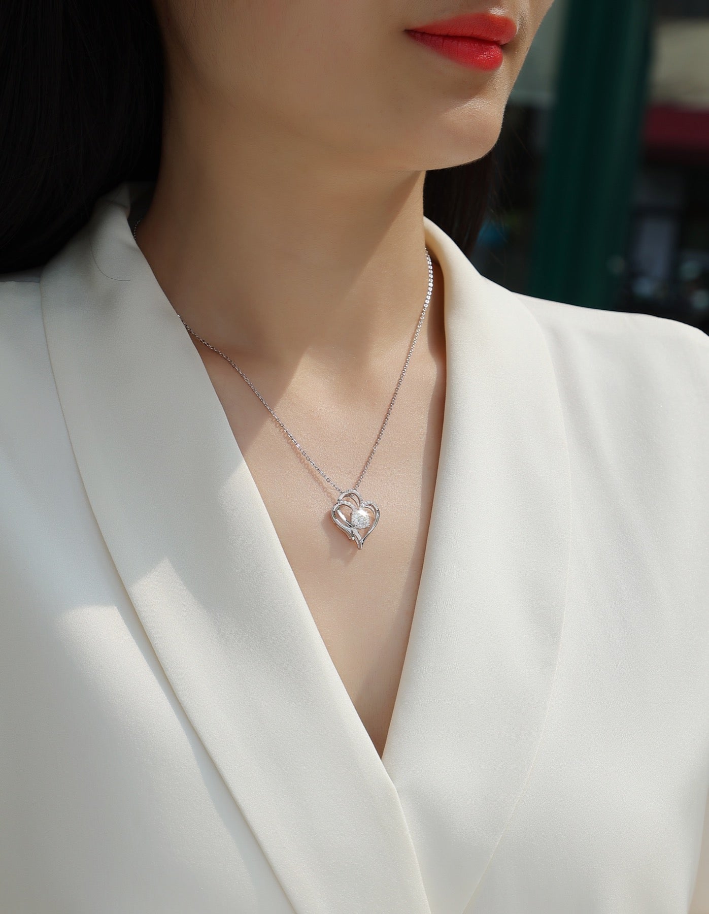 Beloved 1 Carat Moissanite Heart Pendant Necklace in Sterling Silver